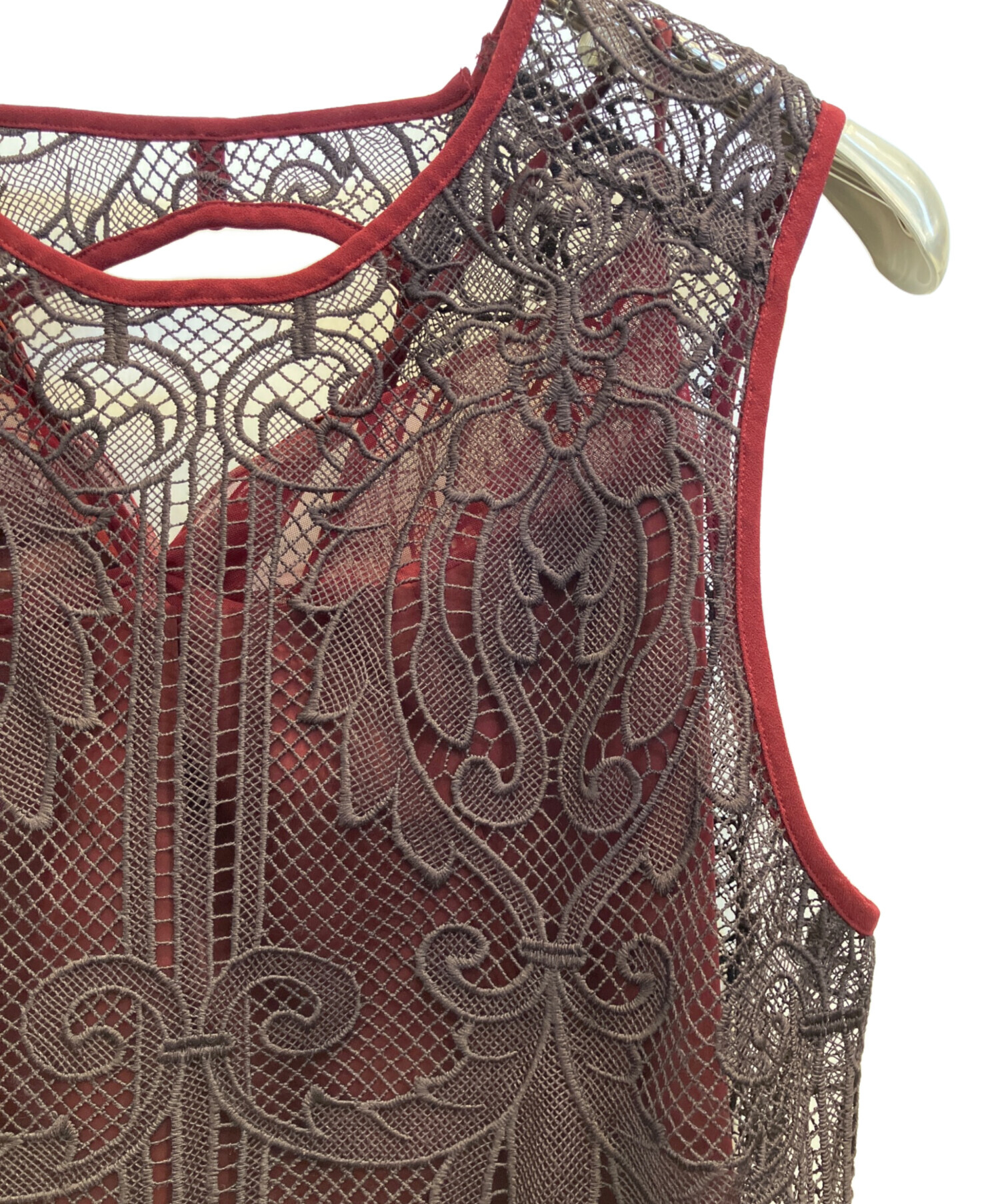ANDRESD chemical lace zipper dress ワイン L 中古・古着通販】ANDRESD (アンドレスド) chemical lace zipper dress