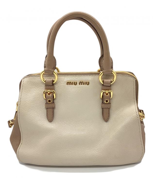 miu miu ベージュ レザー ハンドバッグ MIUMIUシルバー ベージュ レザーバッグ