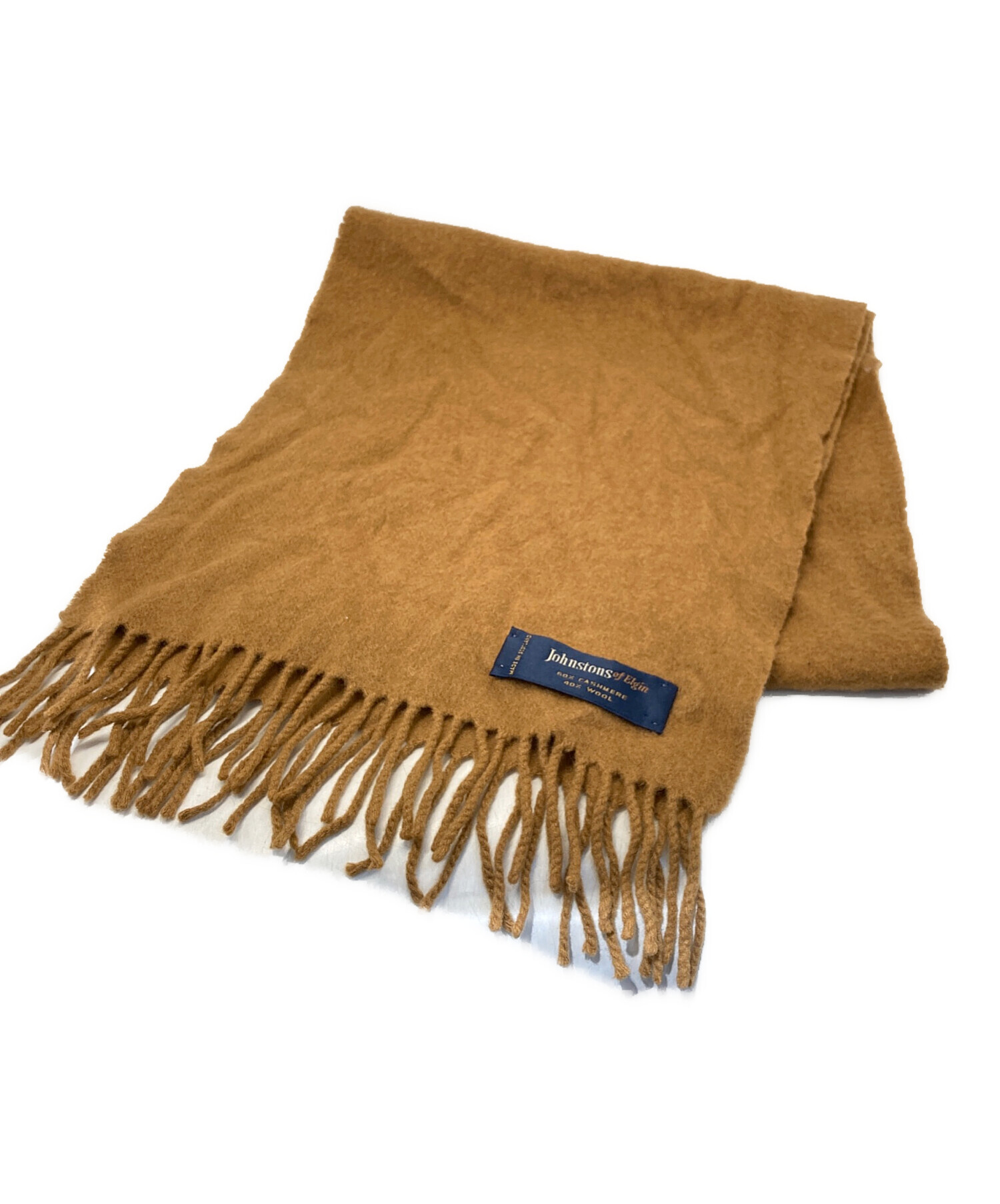 未使用 ジョンストンズ オブ エルガンショートマフラー ミックスブラウン 中古・古着通販】JOHNSTONS OF ELGIN (ジョンストンズオブエルガン