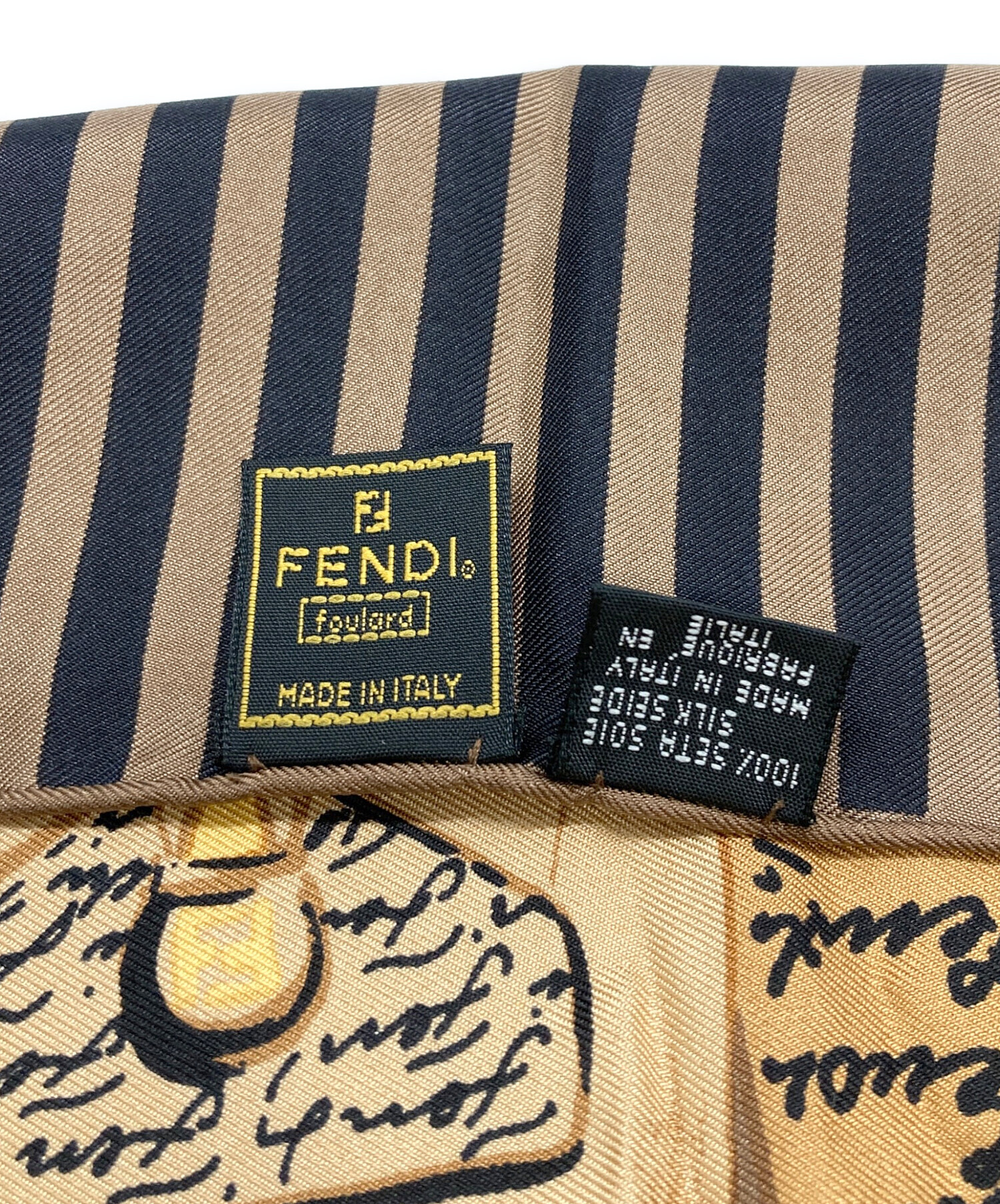 FENDIフェンディ バッグ柄スカーフ 中古・古着通販】FENDI (フェンディ) バッグ柄シルクスカーフ ブラウン