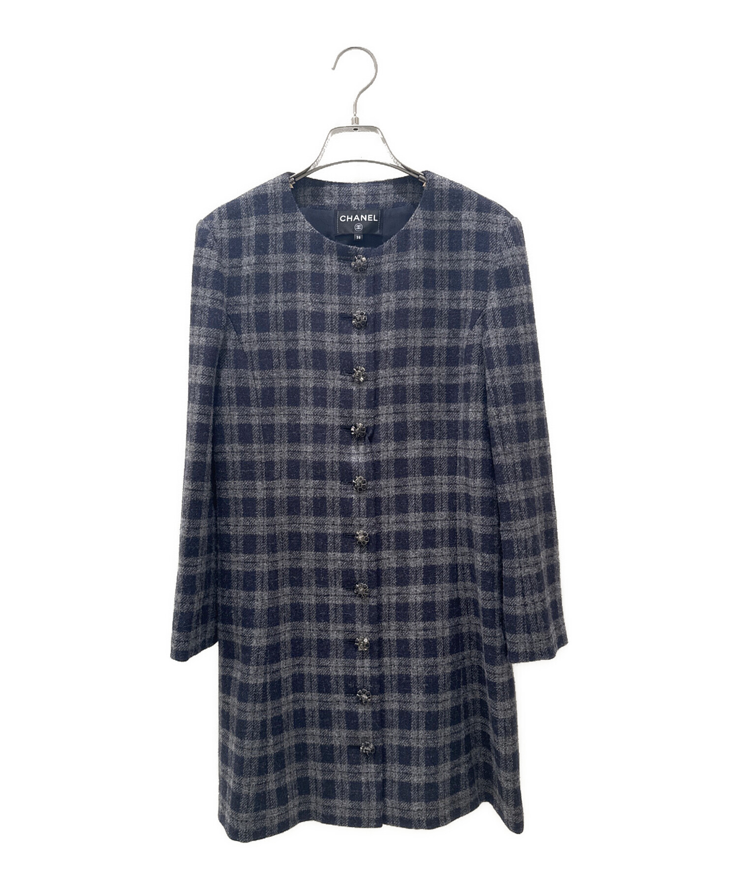 CHANEL チェック柄 半袖ワンピース 38 中古・古着通販】CHANEL (シャネル) P73 ウール×シルクチェック