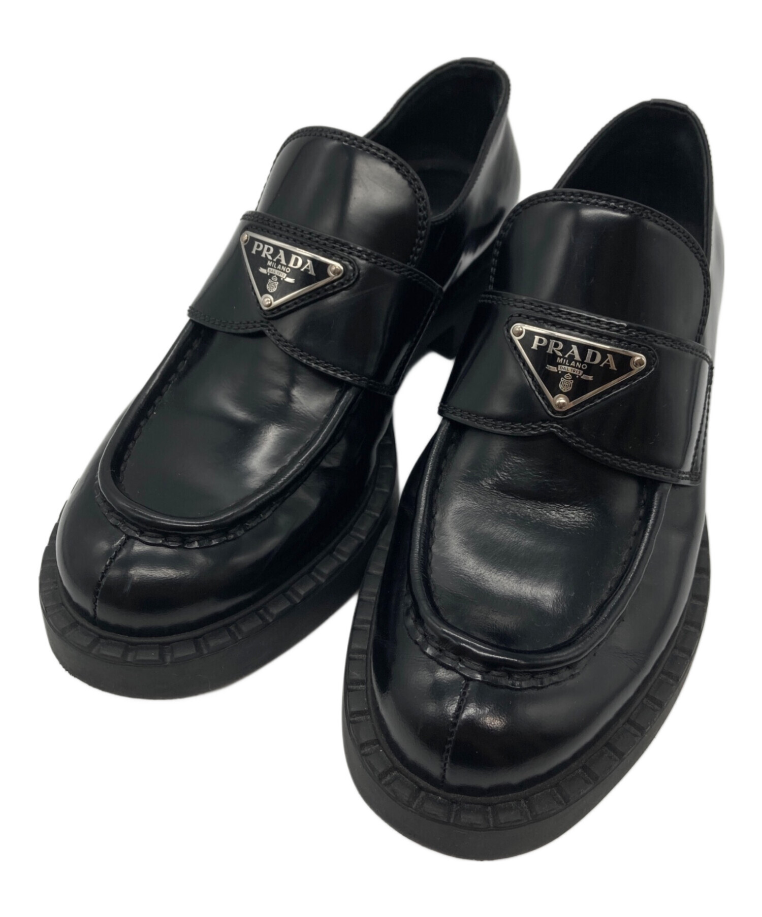 プラダ PRADA パテントレザー ローファー　38.5 中古・古着通販】PRADA (プラダ) パテントレザーローファー ブラック