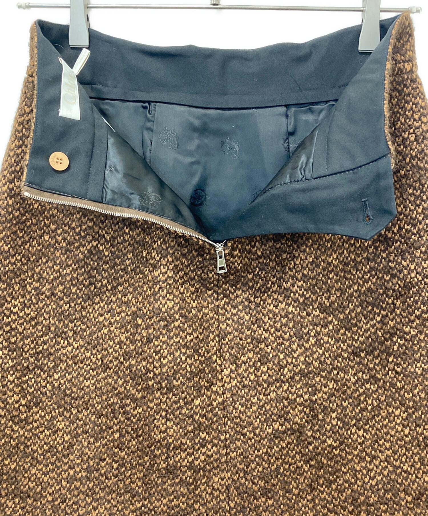 Chloe新品未使用ツイードフロントペイントボタンスカート 中古・古着通販】Chloe (クロエ) ツイードスカート ブラウン サイズ:34