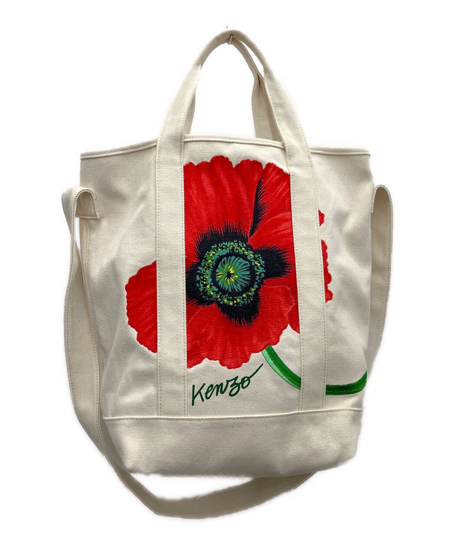 中古・古着通販】KENZO (ケンゾー) Poppyトートバッグ ベージュ×レッド 