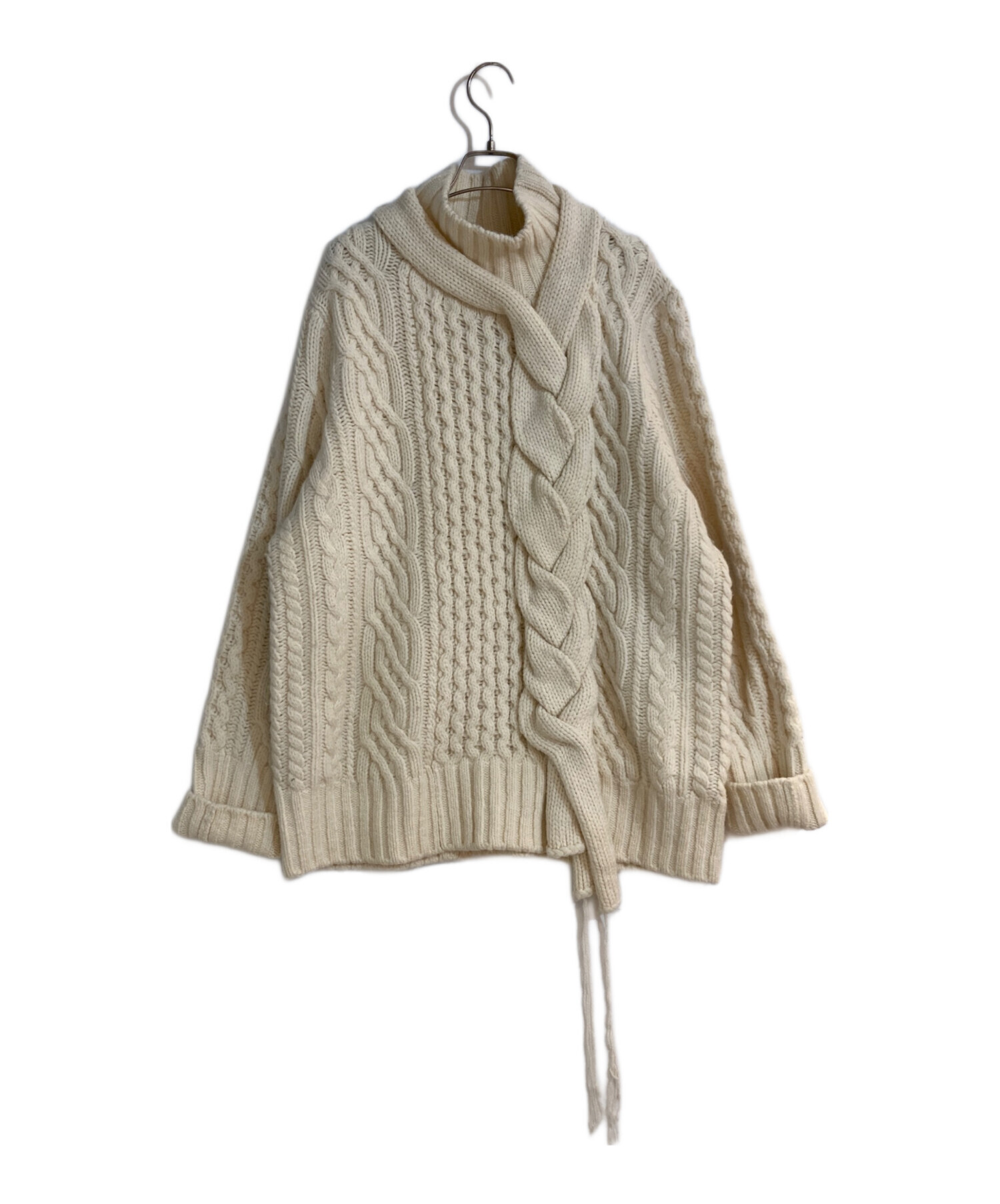 【ほぼ新品】sacai白ニット sacai⭐︎サカイ/アイボリーリボン付きニットセーター/サイズ1/汚れ