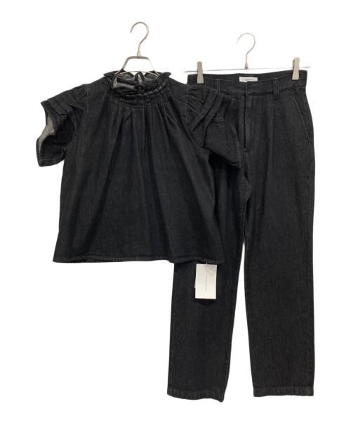 中古・古着通販】Ameri (アメリ) TUCK SHOULDER DENIM SET UP ブラック