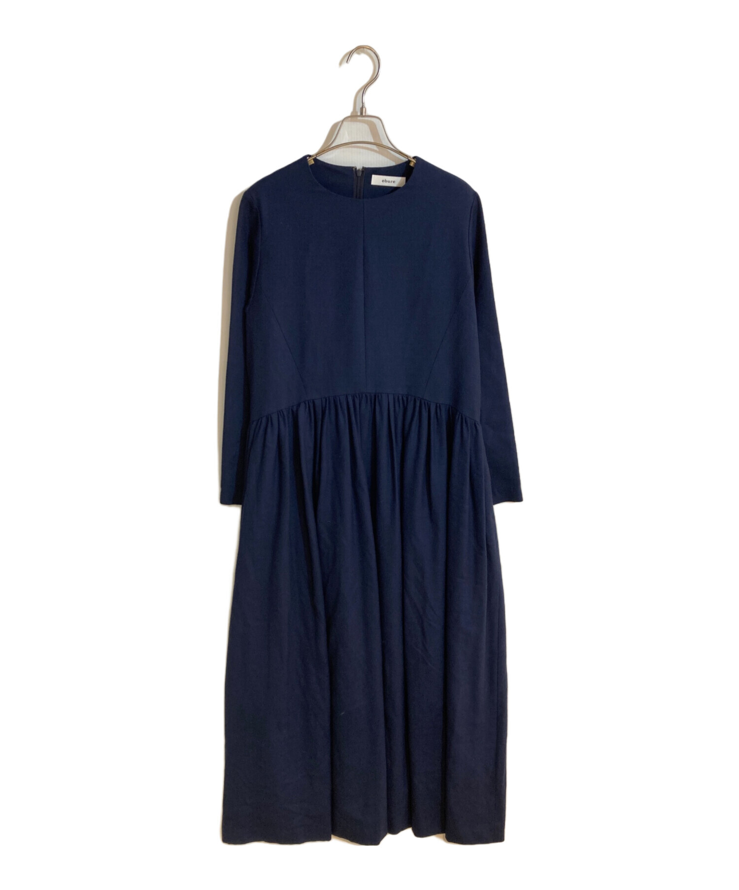ebure エブール 紺色ネイビー毛ウールロングワンピース高級感ウエストギャザー 中古・古着通販】EBURE (エブール) ウールウエストギャザーワンピース