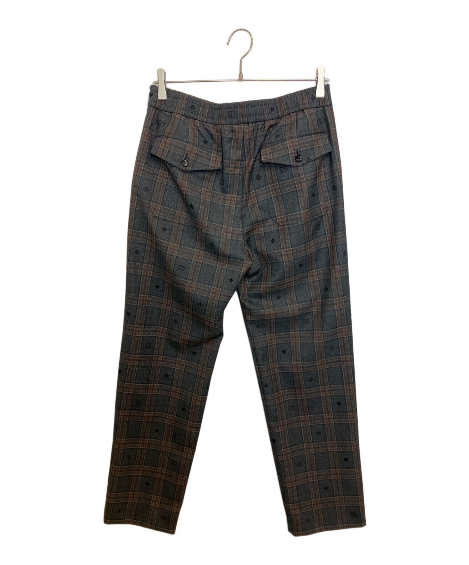 中古・古着通販】GUCCI (グッチ) Symbols Check Wool Pants グレー