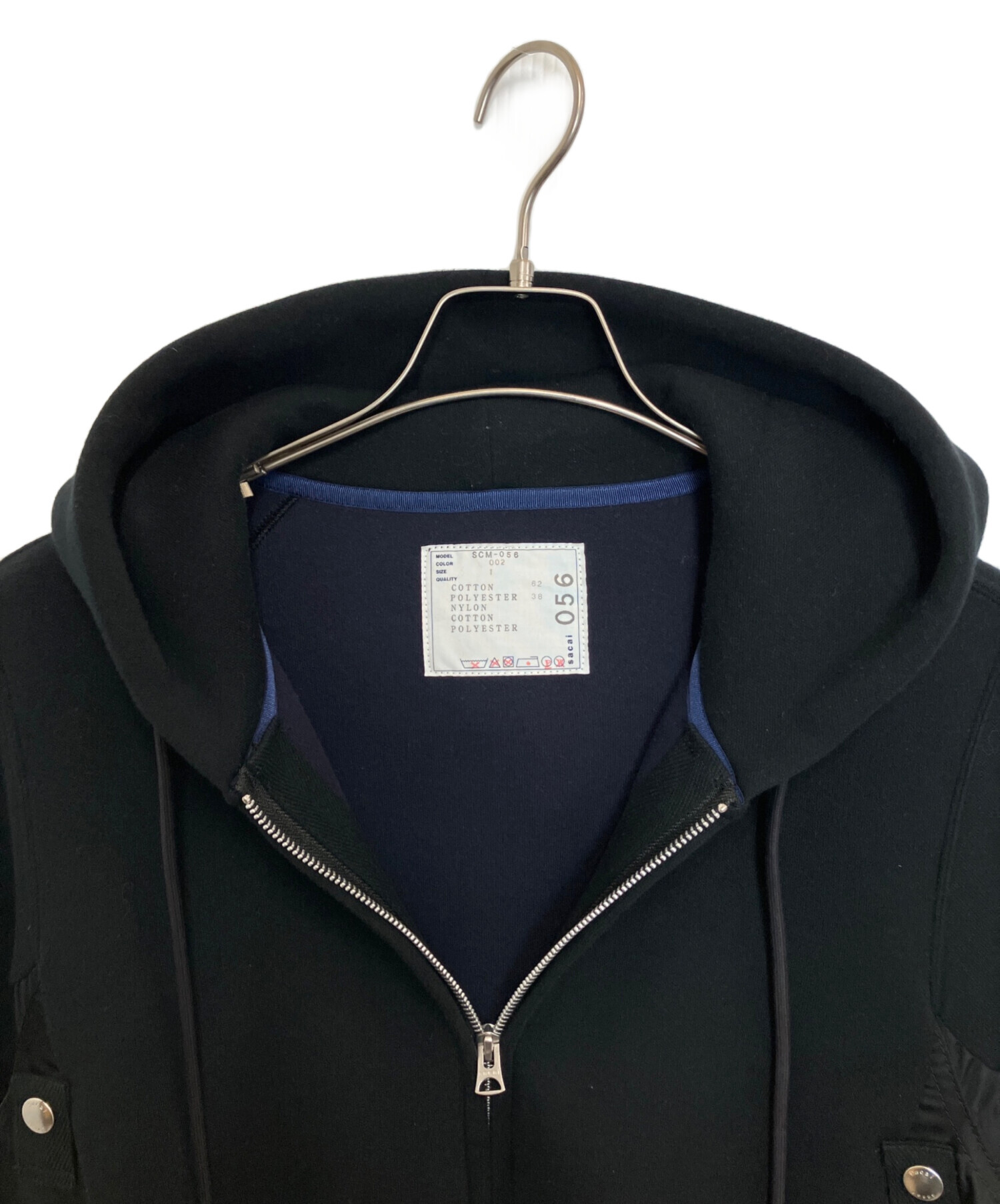 中古・古着通販】sacai (サカイ) Sweat x Nylon Twill Hoodie ブラック