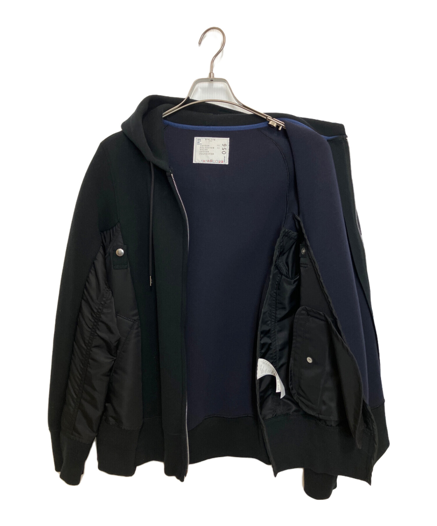 中古・古着通販】sacai (サカイ) Sweat x Nylon Twill Hoodie ブラック