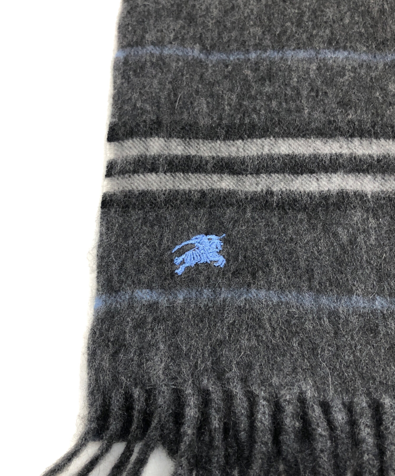 バーバリーブラックレーベル 羊毛×カシミヤ マフラー ホース刺繍 グレー バーバリーブラックレーベル BURBERRY BLACK LABEL マフラー ストール