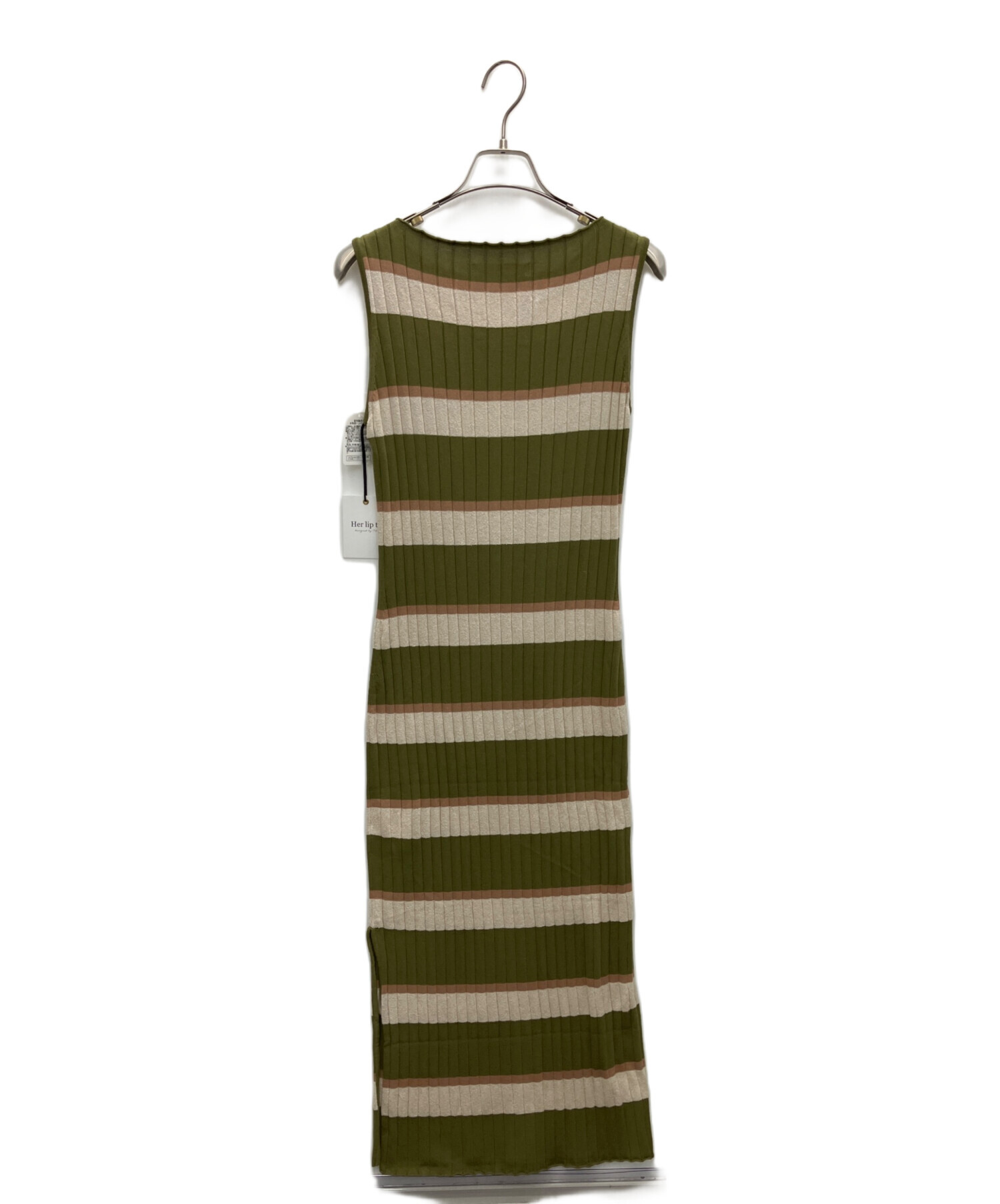 ワンピース Cotton Striped Ribbed Knit Dress M 中古・古着通販】HER LIP TO (ハーリップトゥ) Cotton Striped Ribbed