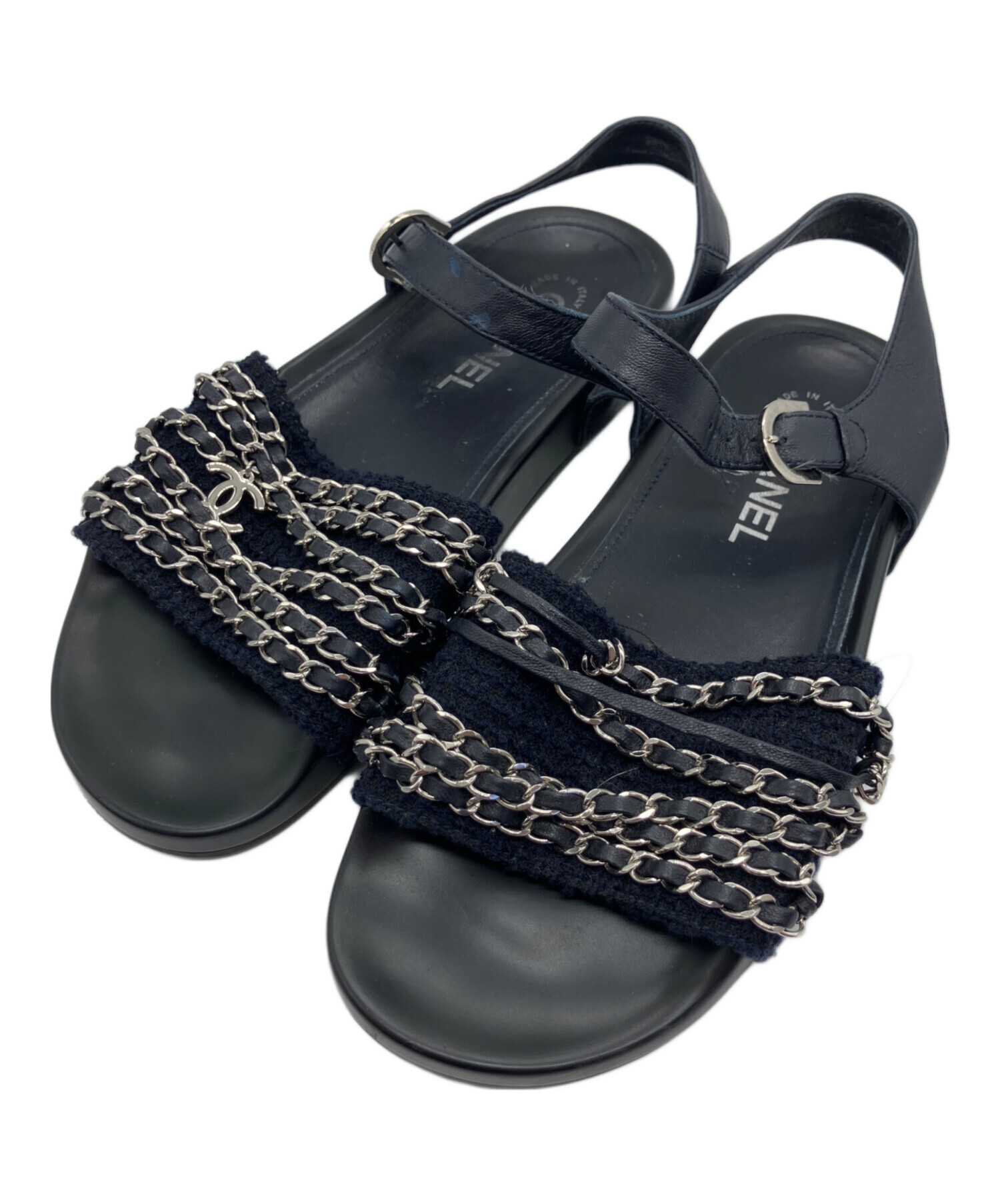 CHANELサンダル 37 濃紺色 中古・古着通販】CHANEL (シャネル) チェーンサンダル ネイビー サイズ