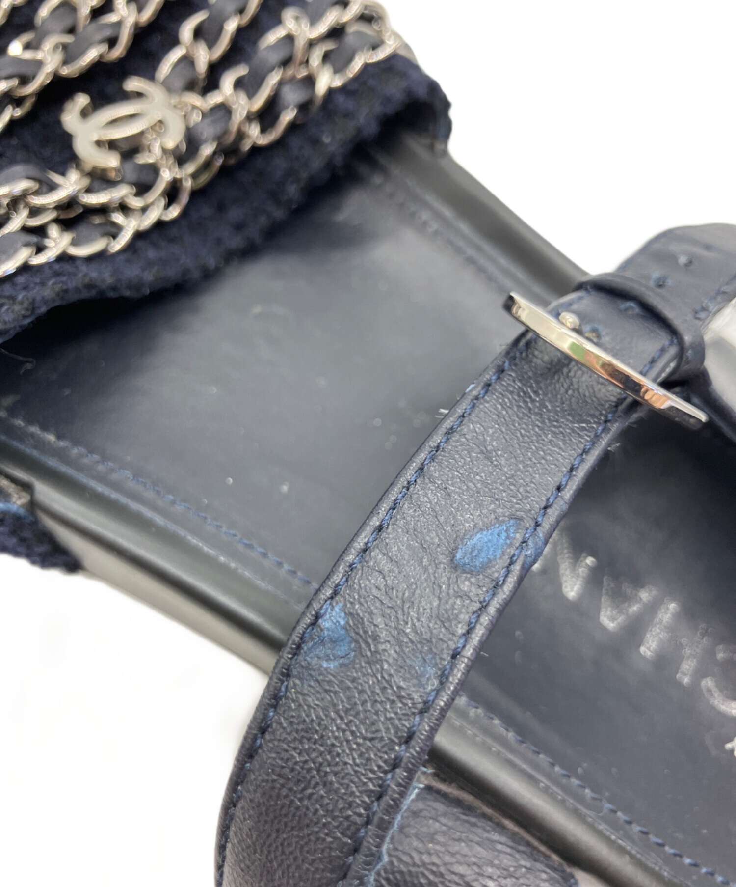 中古・古着通販】CHANEL (シャネル) チェーンサンダル ネイビー サイズ