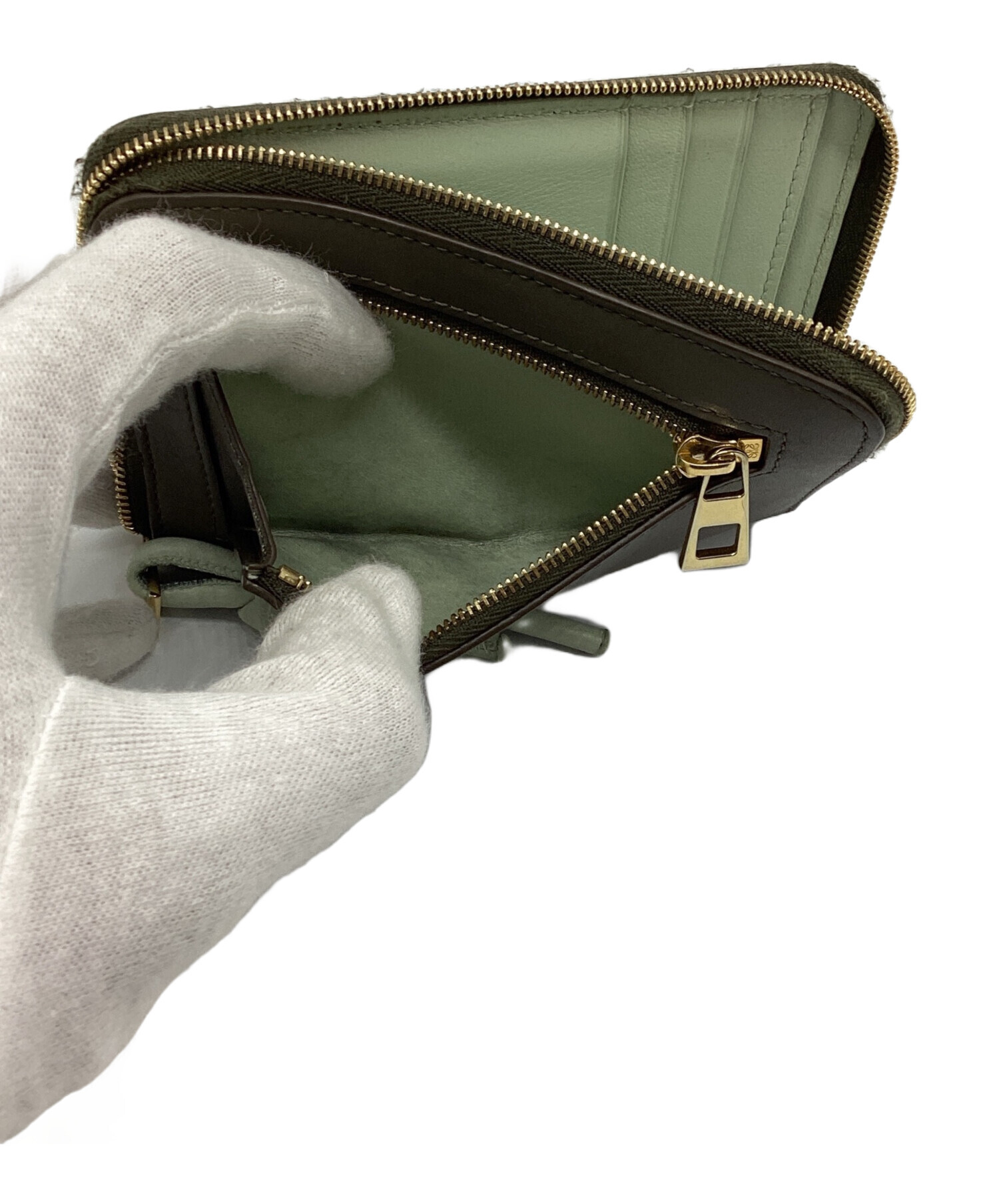【新品・未使用】LOEWE コンパクトジップウォレット オリーブ 中古・古着通販】LOEWE (ロエベ) ノットコンパクトジップウォレット
