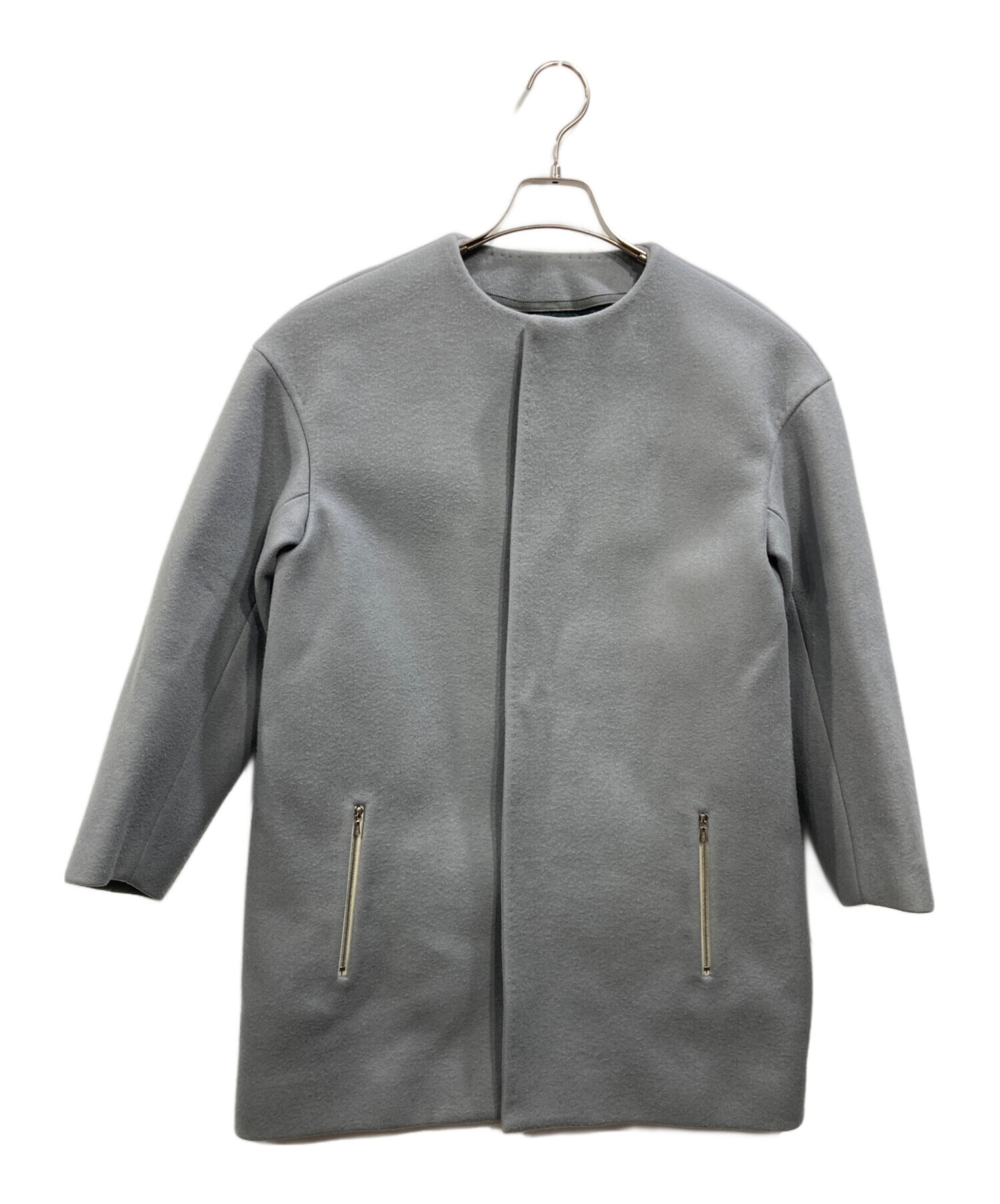 【定価10.4万円✨美品】Drawer メルトンノーカラーコート 36 グレー 定価10.4万円✨美品】Drawer メルトンノーカラーコート 36 グレー