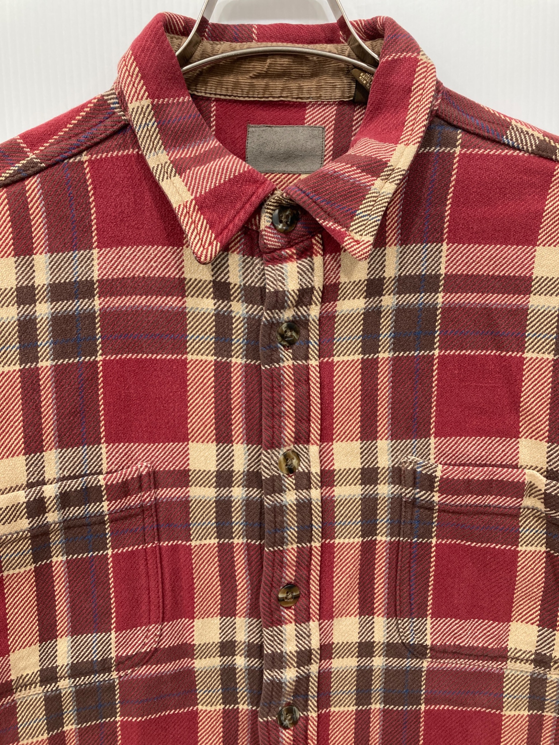 ST. JOHN'S BAY オンブレ ヘビーネルシャツ レッド×ベージュ 中古・古着通販】ST JOHN'S BAY (セントジョンズベイ) チェック