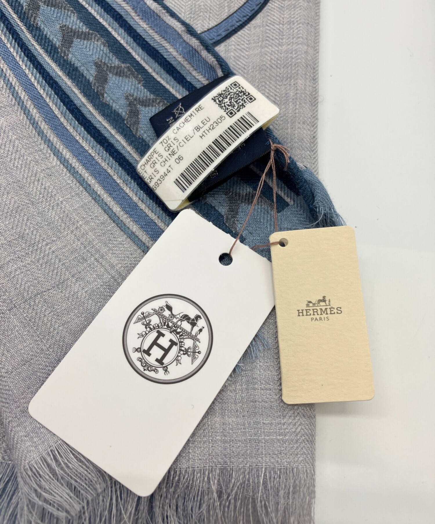 中古・古着通販】HERMES (エルメス) レクタングルストール グリ・シネ