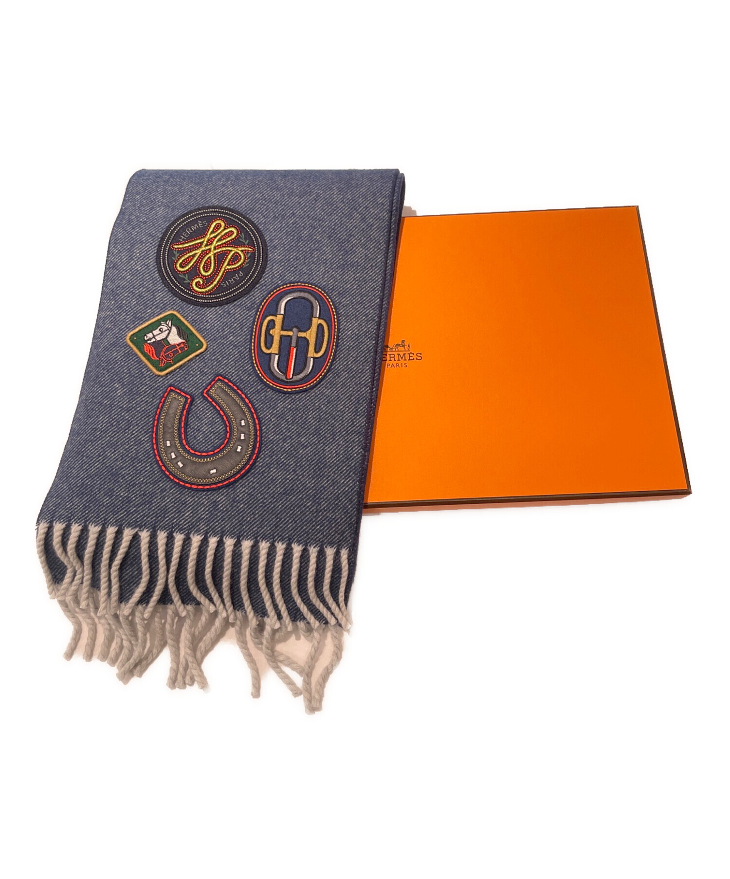 カシミヤマフラー エルメス(ジャンク品) 中古・古着通販】HERMES (エルメス) カレッジ カシミヤ マフラー