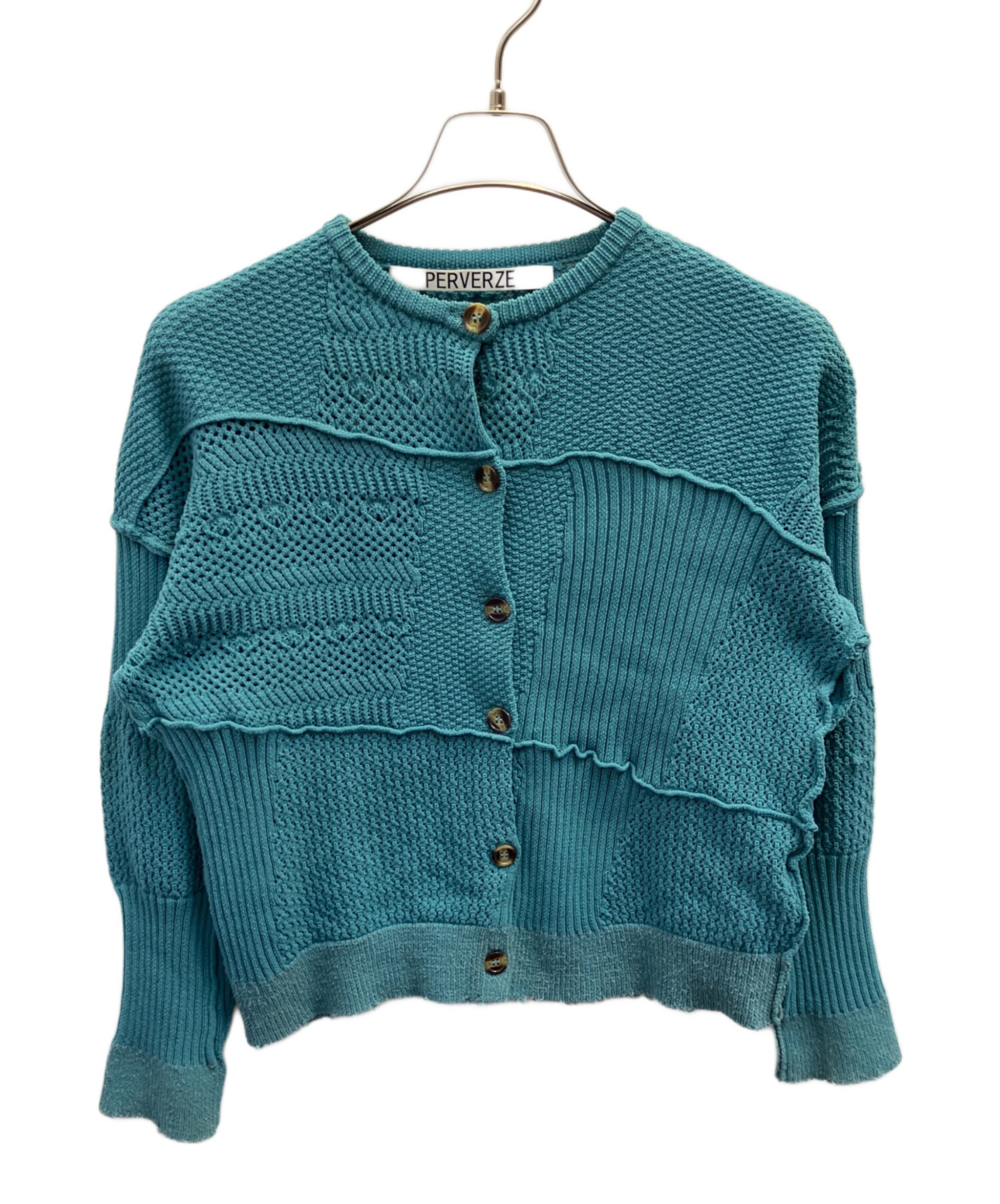 perverze カーディガン ブルー PERVERZE＞TWIN LAYERED KNIT CARDIGAN