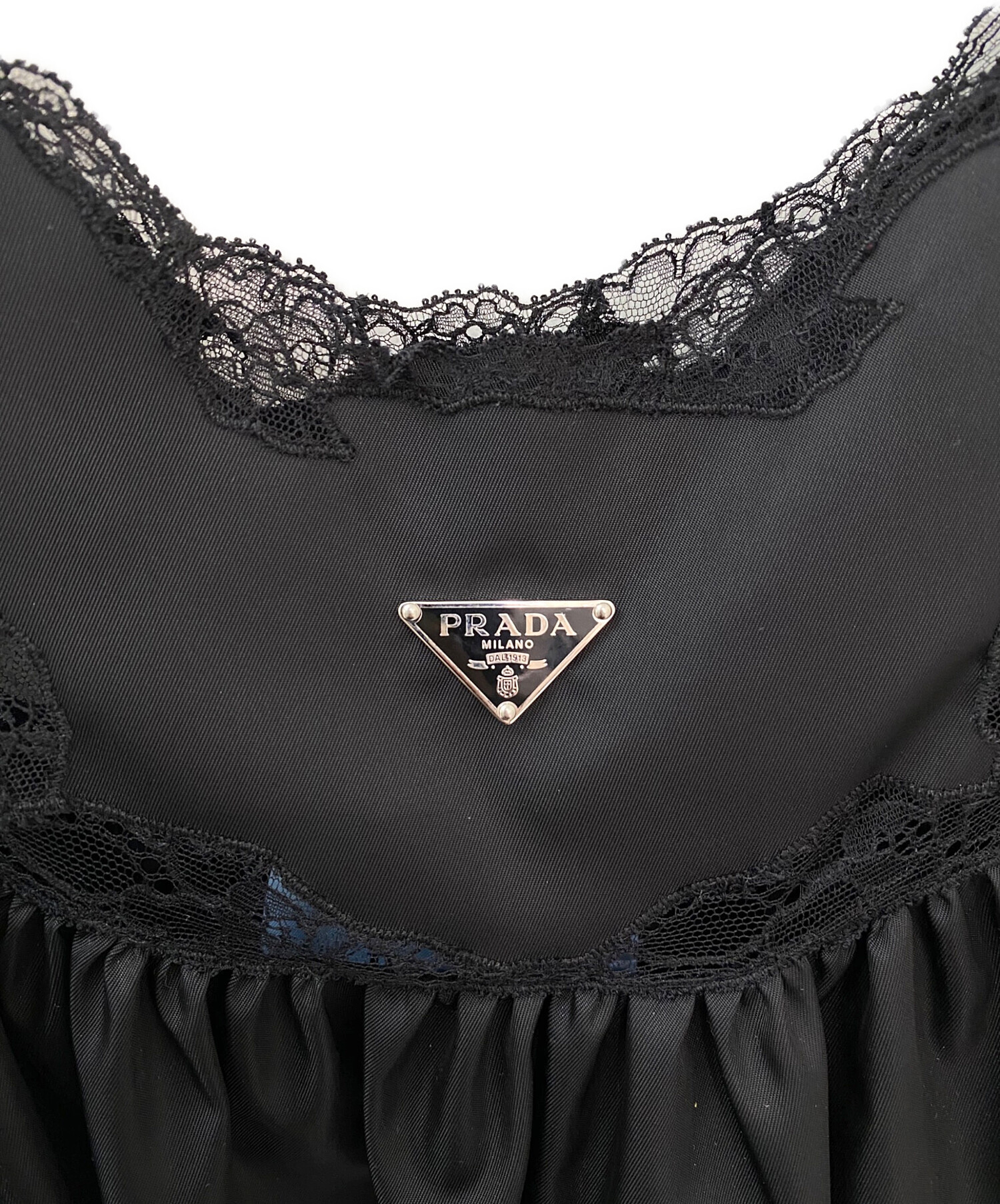 中古・古着通販】PRADA (プラダ) Re Nylon レース ワンピース ブラック 