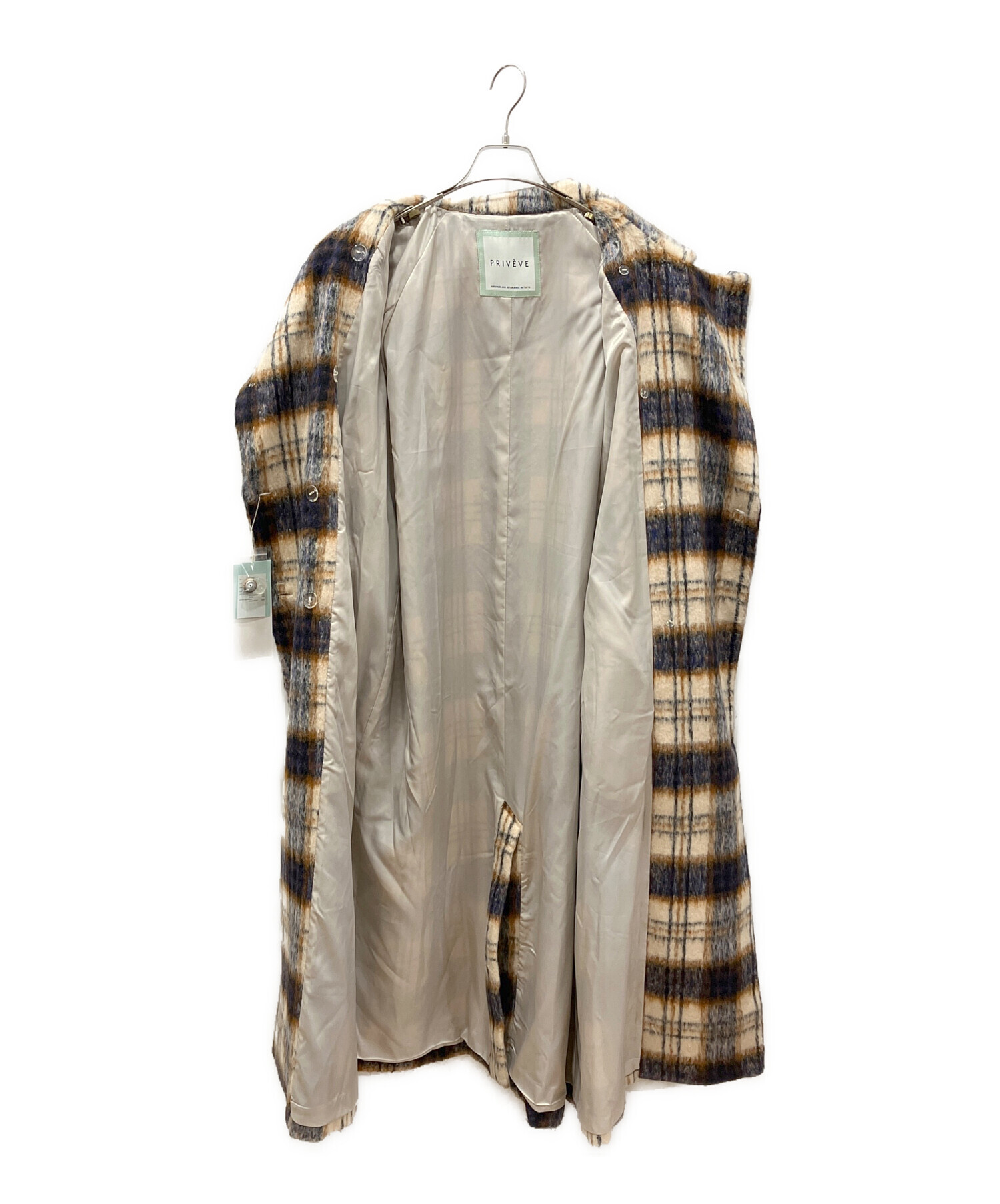 完売品PRIVEVE ウールシャギーチェックロングコート　cream 完売品PRIVEVE ウールシャギーチェックロングコートcream