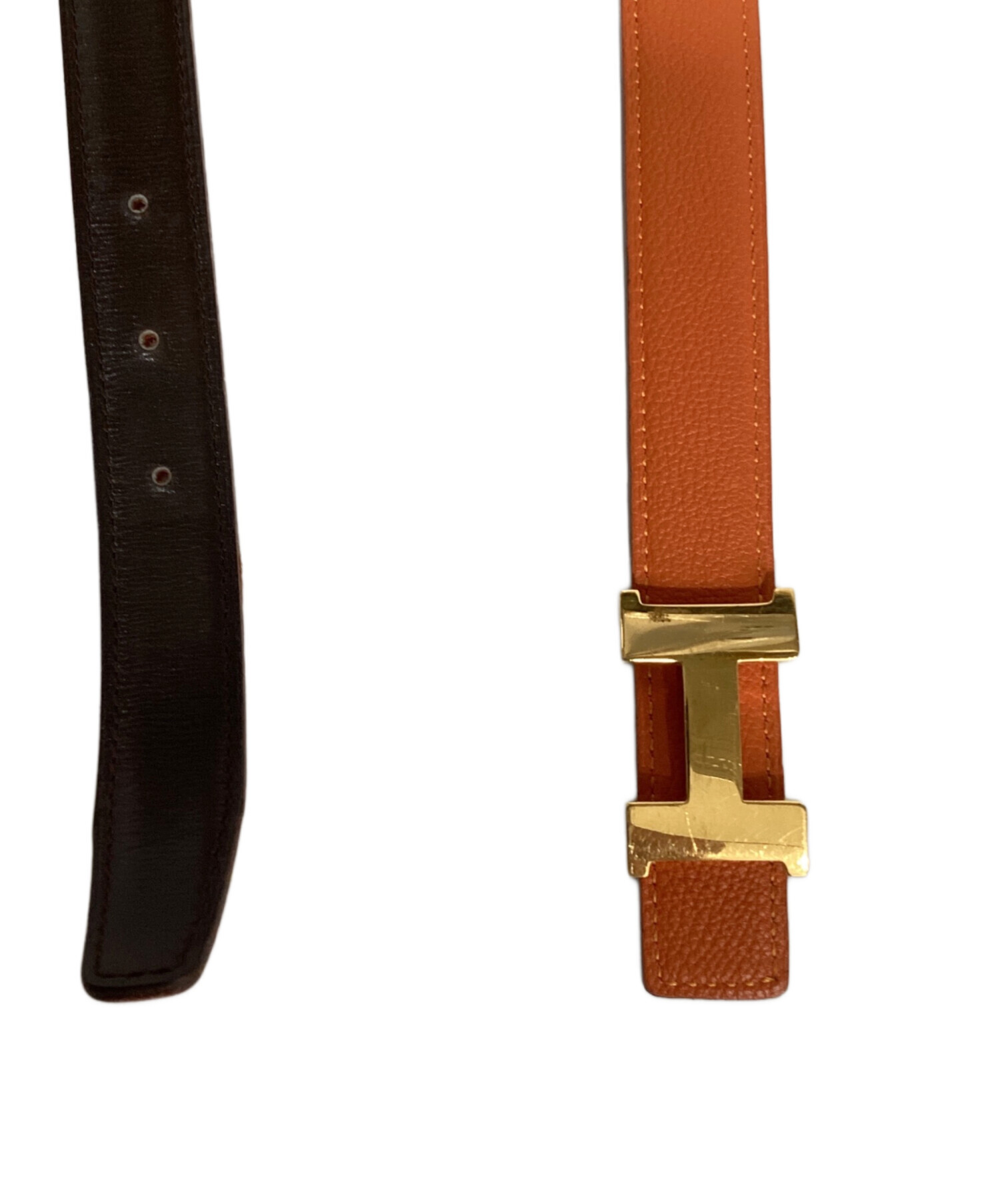 【新品未使用】HERMES/エルメス　2連リング ベルト　コート付属品　レザー エルメス HERMES ダブルリングベルト シルバー金具 レザー ダーク