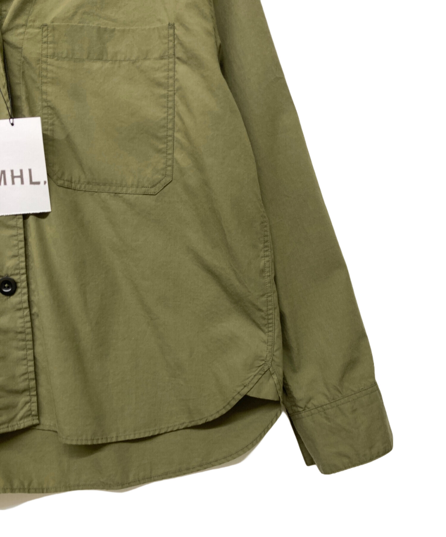 MHL. エムエイチエル ブラウス M カーキ 【古着】【中古】【送料無料】 中古・古着通販】MHL (エムエイチエル) ノーカラーシャツ オリーブ