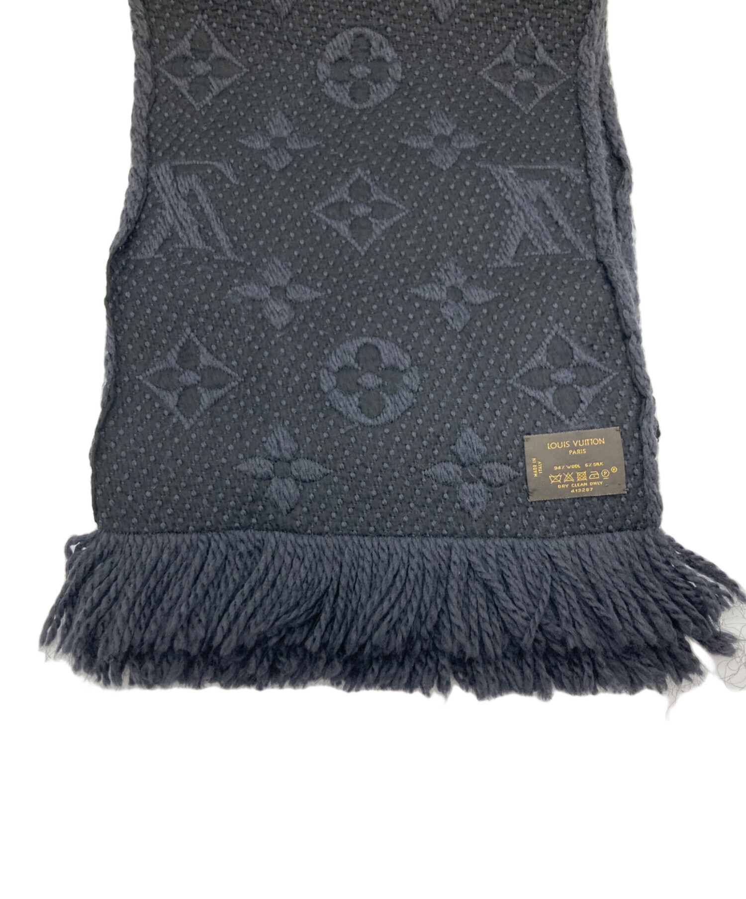 【未使用】LOUIS VUITTON ロゴ入りマフラー ブラック/グレー 中古・古着通販】LOUIS VUITTON (ルイ ヴィトン) エシャルブ・ロゴ