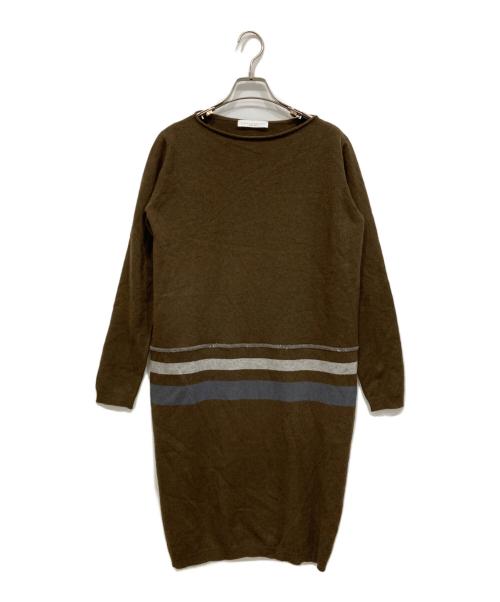 【美品】FABIANA FILIPPIカットソー ビジュー ジップブラウン半袖M 中古・古着通販】Fabiana Filippi (ファビアナフィリッピ) ニット