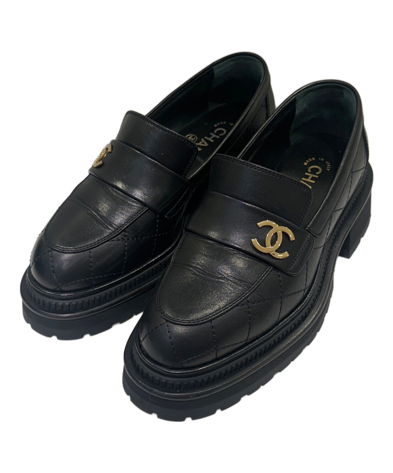 中古・古着通販】CHANEL (シャネル) レザーシューズ ブラック サイズ 