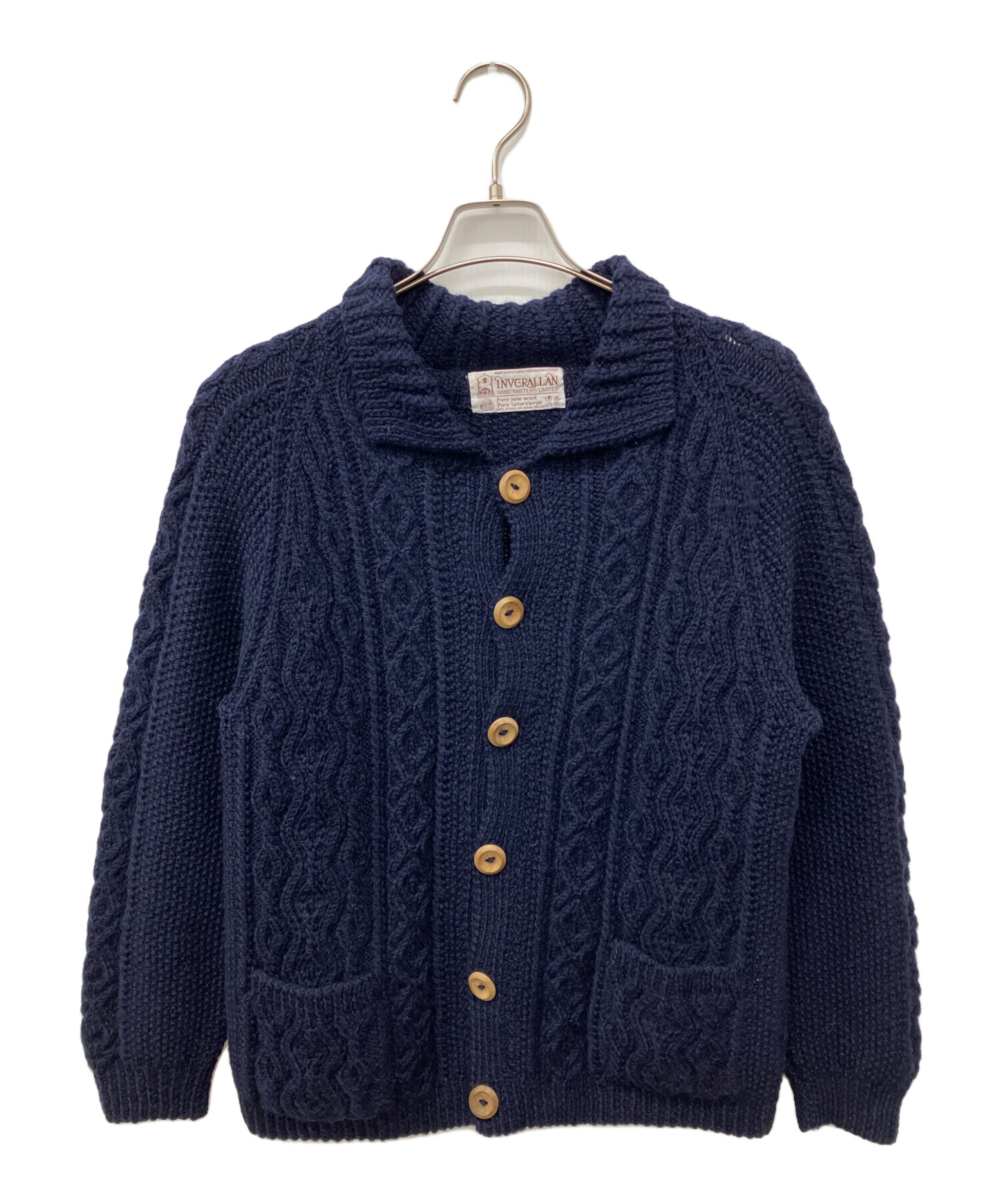 美品　インバーアラン　3Aカーディガン　フィッシャーマン　ネイビー　茶タグ 中古・古着通販】INVERALLAN (インバーアラン) 3Aアランニット
