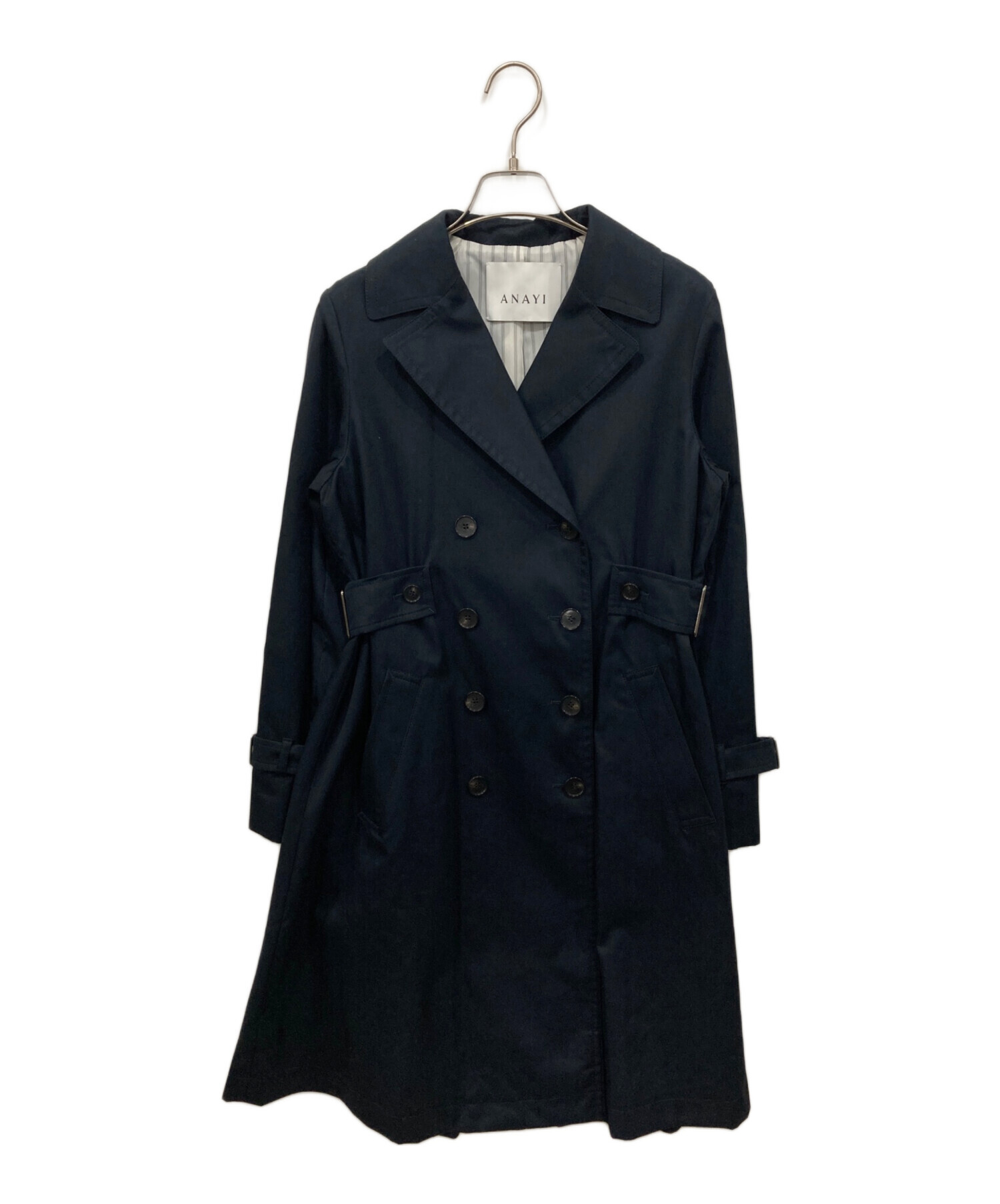 中綿【アナイ ANAYI】トレンチコート 38サイズM ベルト 紺ネイビー 中古・古着通販】ANAYI (アナイ) 撥水ギャバトレンチコート ネイビー