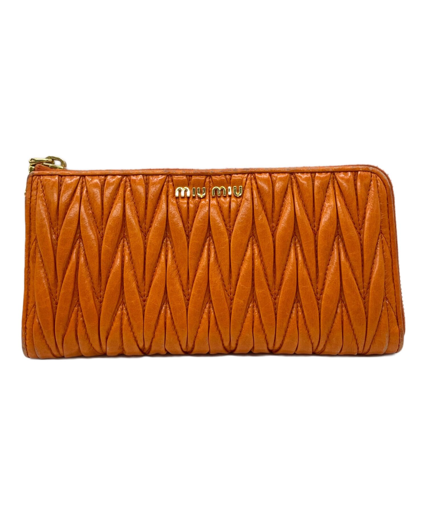 【美品】MIU MIU ミュウミュウ 長財布 オレンジ 中古・古着通販】MIU MIU (ミュウミュウ) マテラッセL字ファスナー長