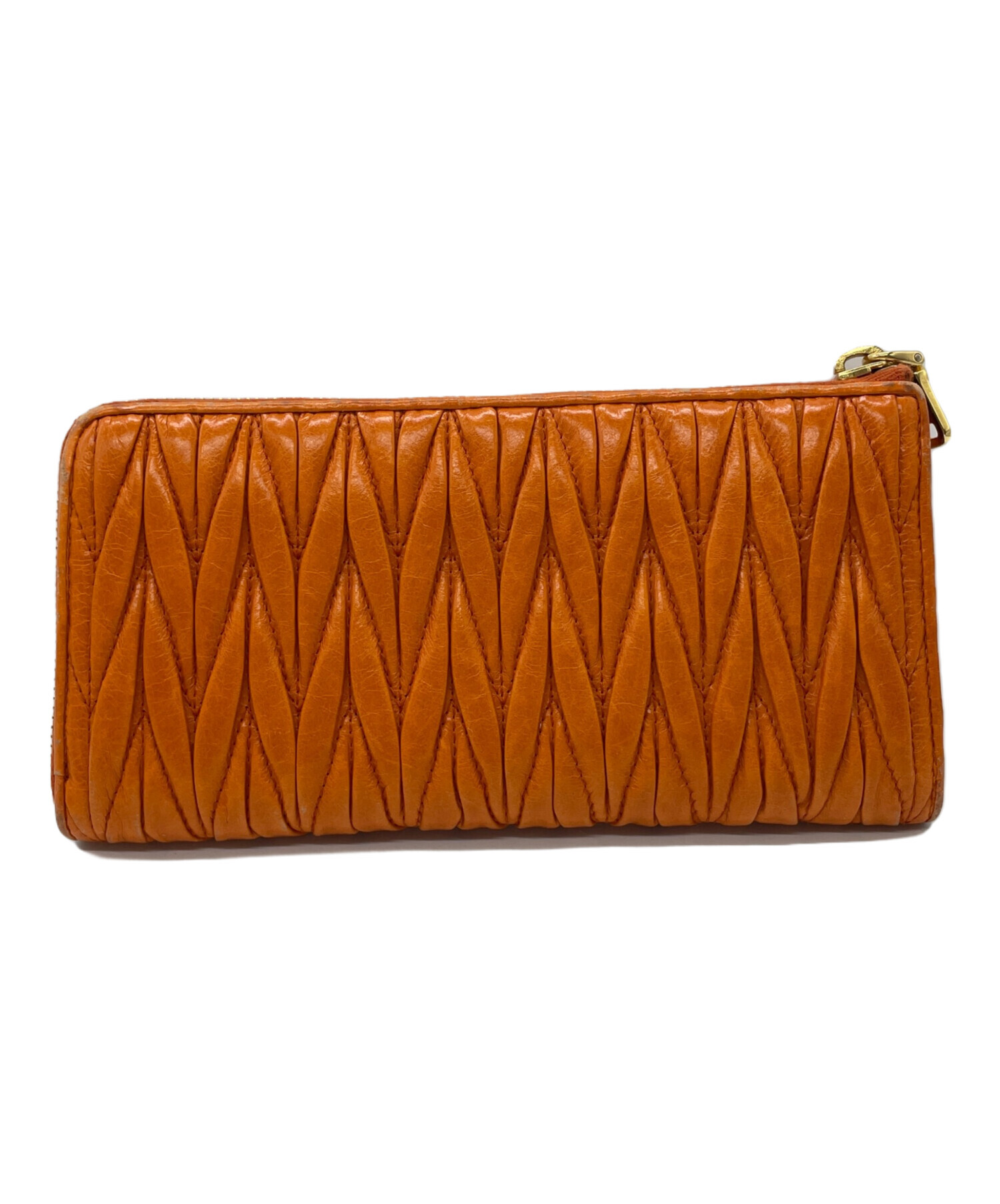 【美品】MIU MIU ミュウミュウ 長財布 オレンジ 中古・古着通販】MIU MIU (ミュウミュウ) マテラッセL字ファスナー長