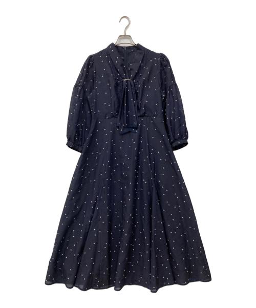 JUSGLITTY ジャスグリッティー ボウタイゆるワンピース M ゆったり 黒 中古・古着通販】JUSGLITTY (ジャスグリッティー) プリントボウタイ