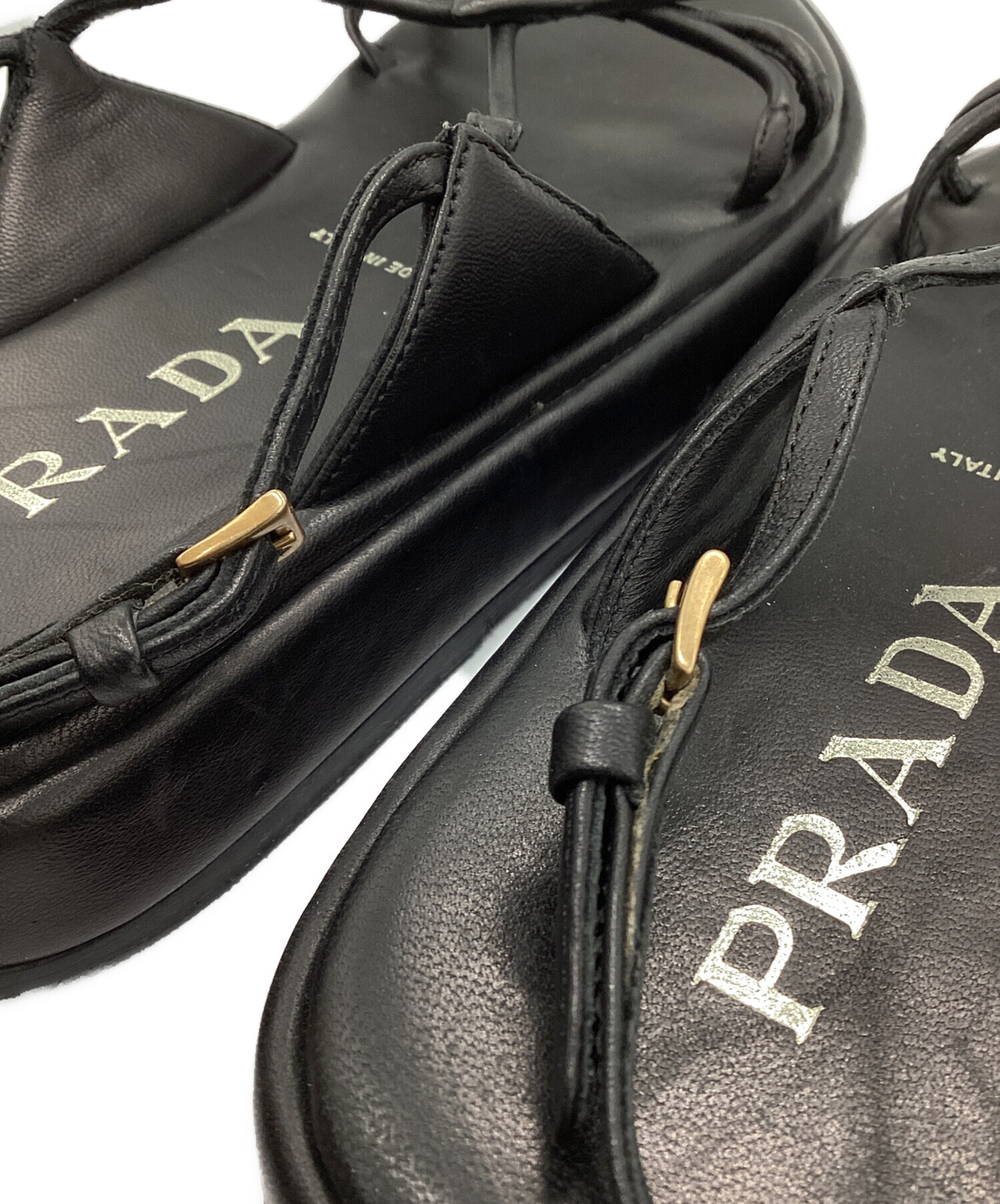 中古・古着通販】PRADA (プラダ) レザーサンダル ブラック サイズ:36