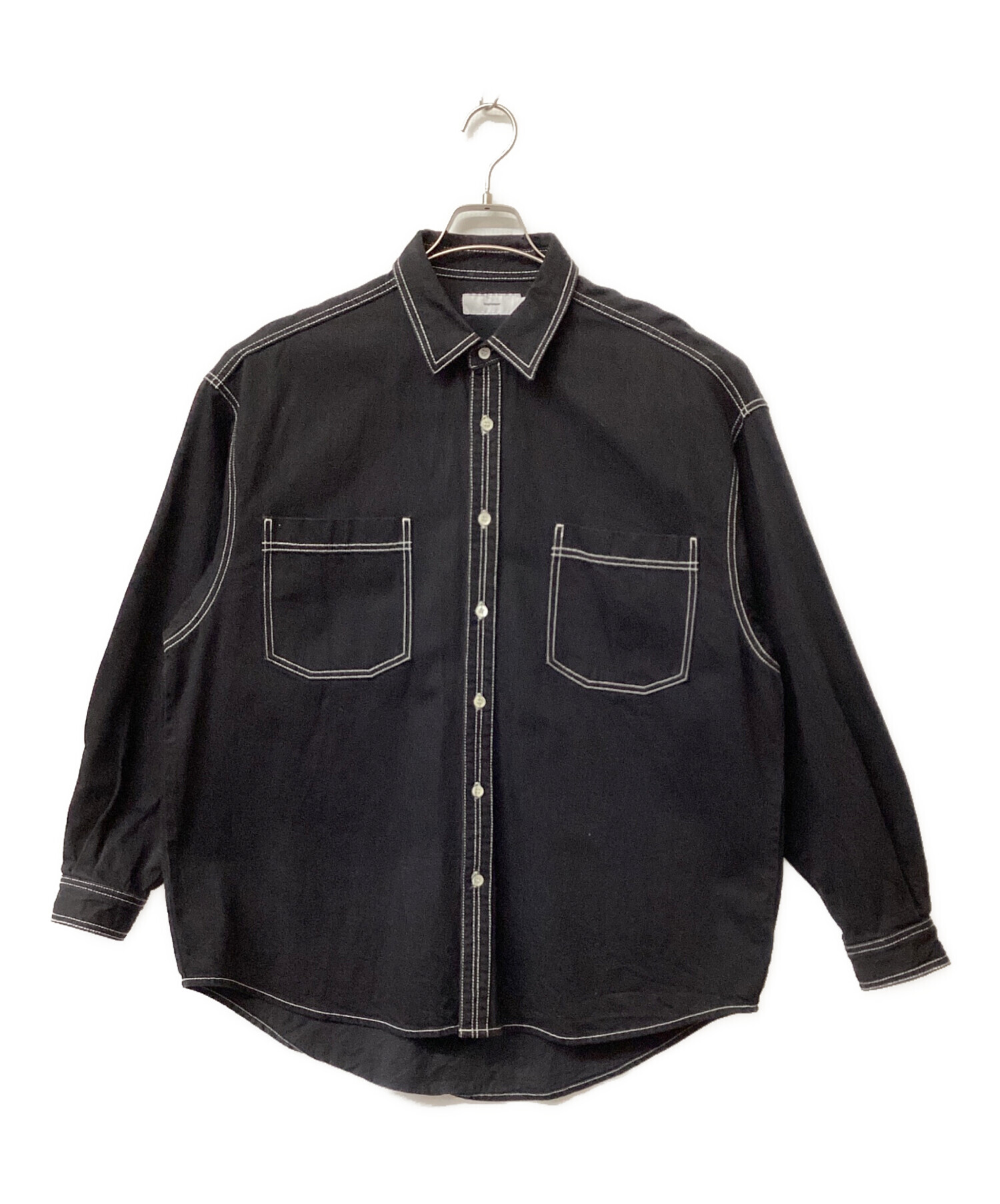 【美品】グラフペーパー☆ステッチ入りデニムシャツ ブラック サイズ1 21AW 中古・古着通販】Graphpaper (グラフペーパー) Denim Regular Collar
