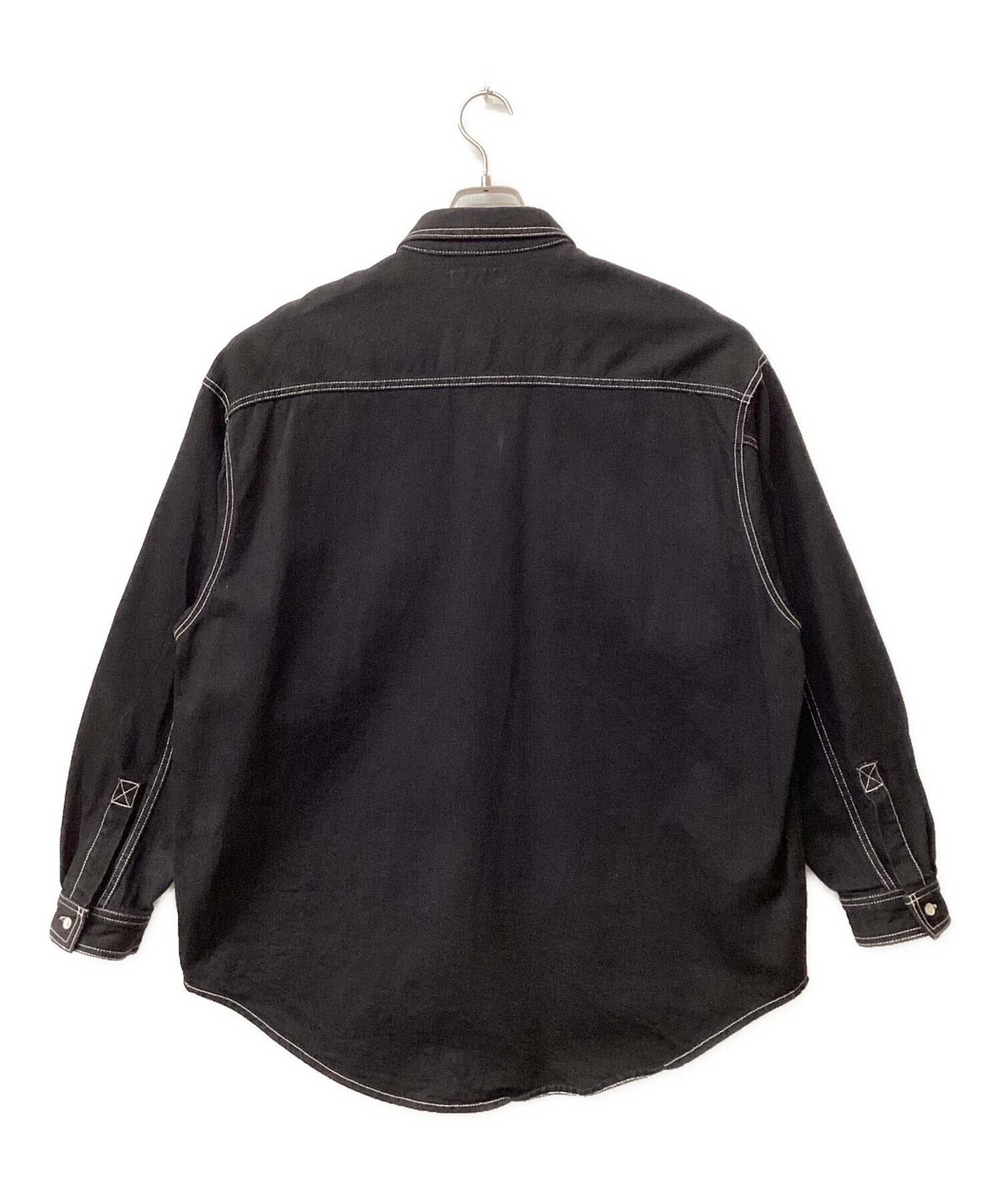 【美品】グラフペーパー☆ステッチ入りデニムシャツ ブラック サイズ1 21AW 中古・古着通販】Graphpaper (グラフペーパー) Denim Regular Collar