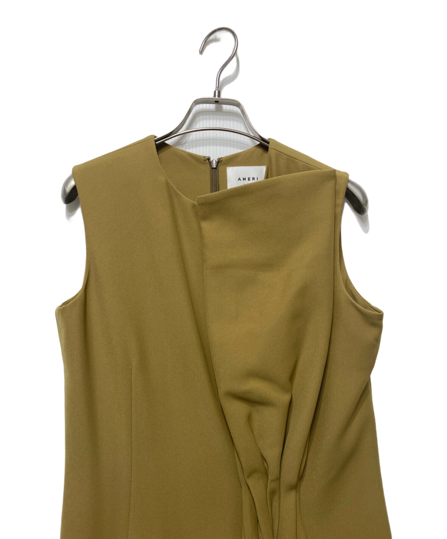中古・古着通販】Ameri (アメリ) DRAPE RIBBON I LINE DRESS ベージュ 