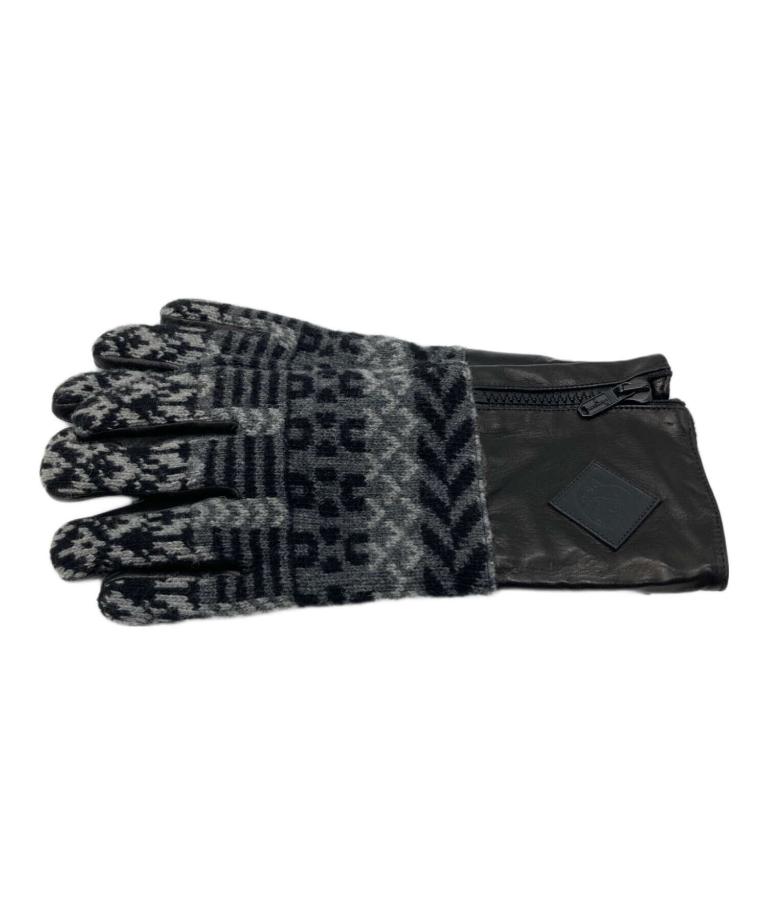 美品 モンクレール MONCLER ニット 切り替え 手袋 グローブ 中古・古着通販】MONCLER (モンクレール) レザー×ニット切替グローブ