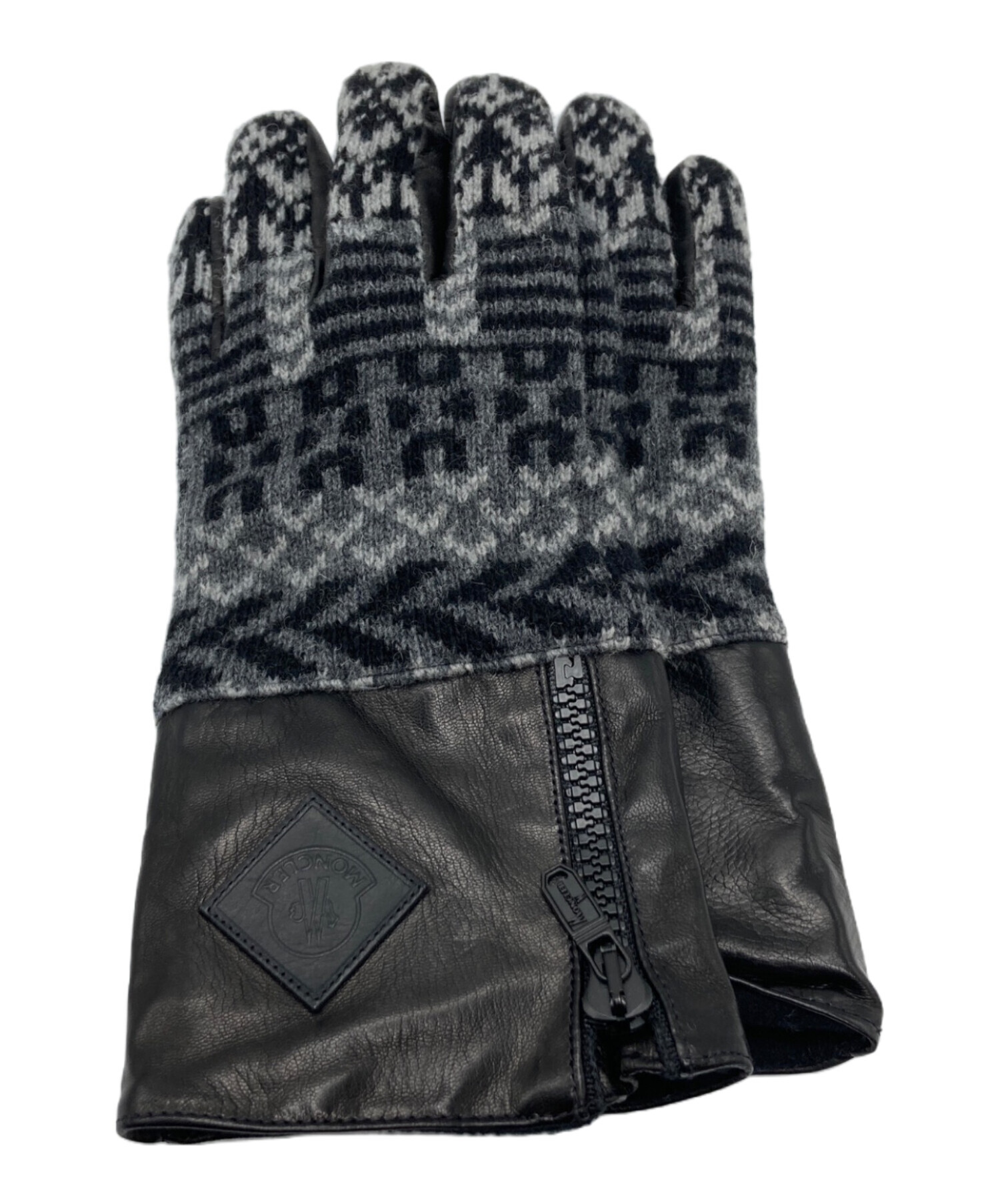 中古・古着通販】MONCLER (モンクレール) レザー×ニット切替グローブ