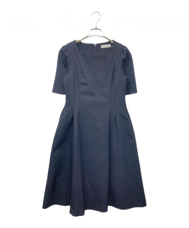 セルフォード　半袖　Aライン　ワンピース　ネイビー CELFORD セルフォード エンブロイダリーカラーポンチワンピース