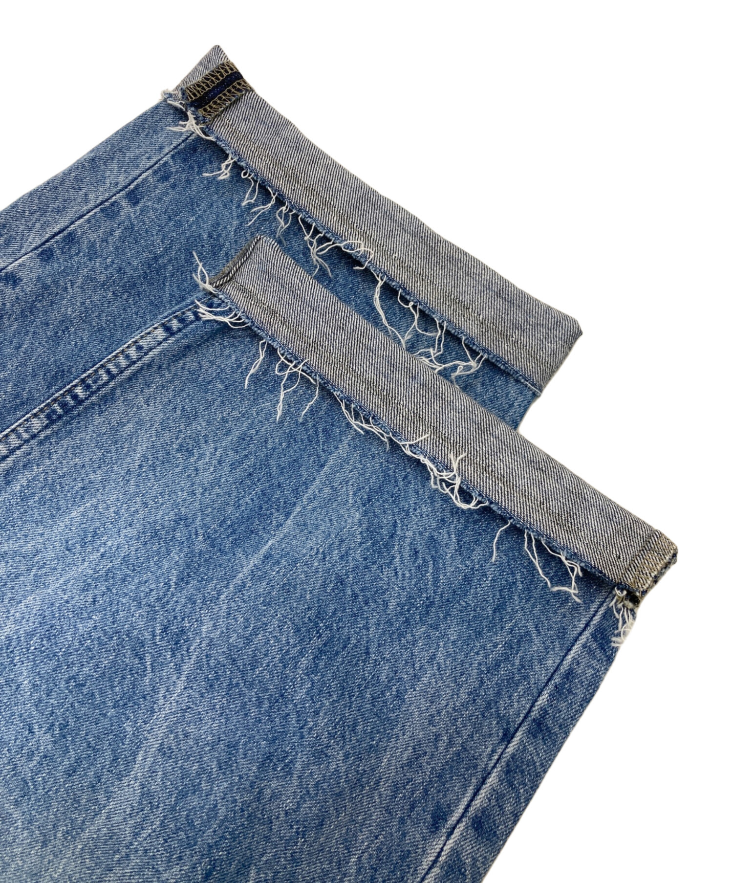 【ハグオーワー　CLOTH&CROSS】裾フリンジカーブデニム　バルーンデニム ハグオーワー CLOTH&CROSS裾フリンジカーブデニム バルーン