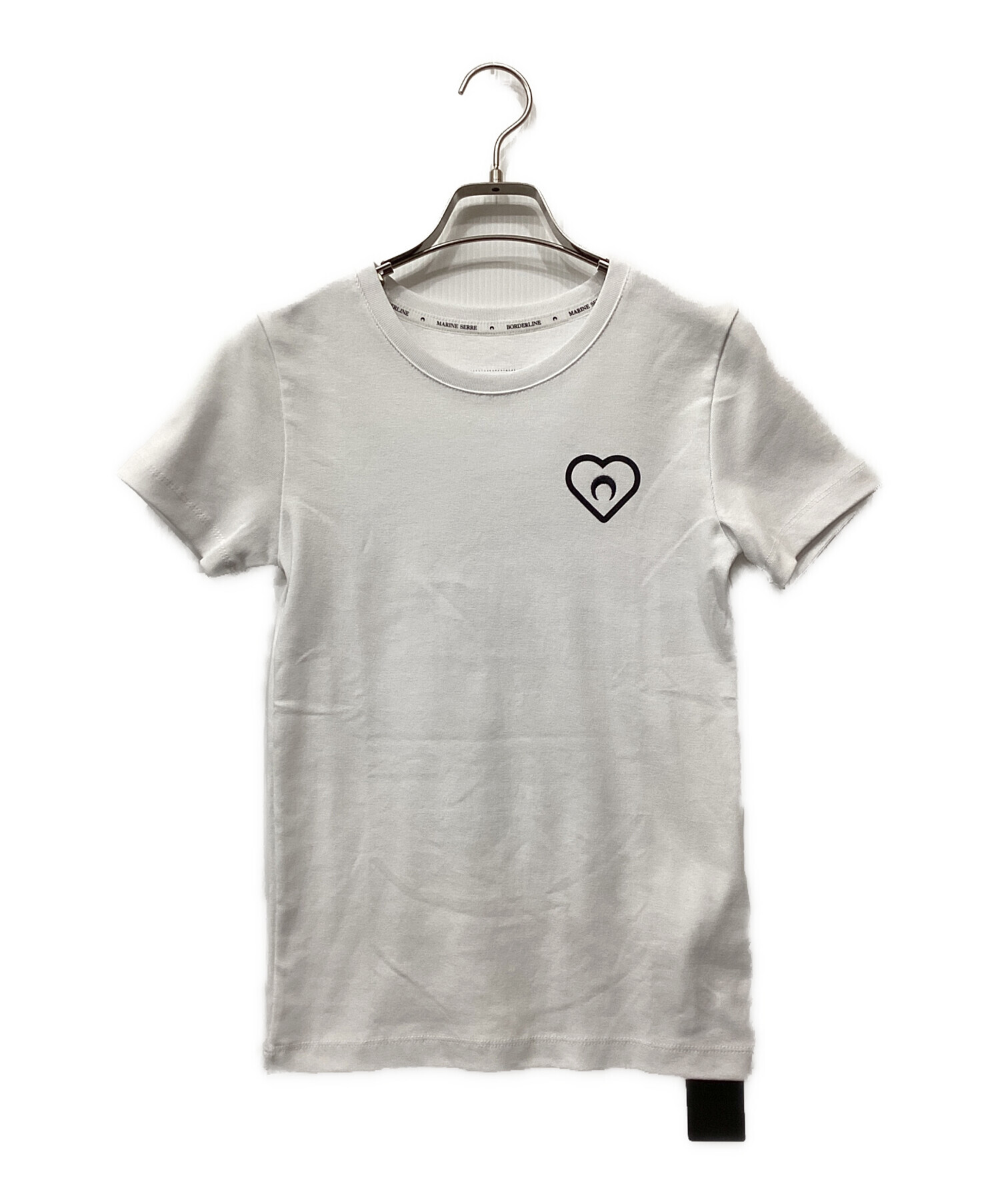 マリーンセル Marine Serre コットン 刺繍 ロゴ オープンカット クロップド トップス Tシャツ カットソー ホワイト XS【中古】 中古・古着通販】MARINE SERRE (マリーンセル) オーガニック コットン
