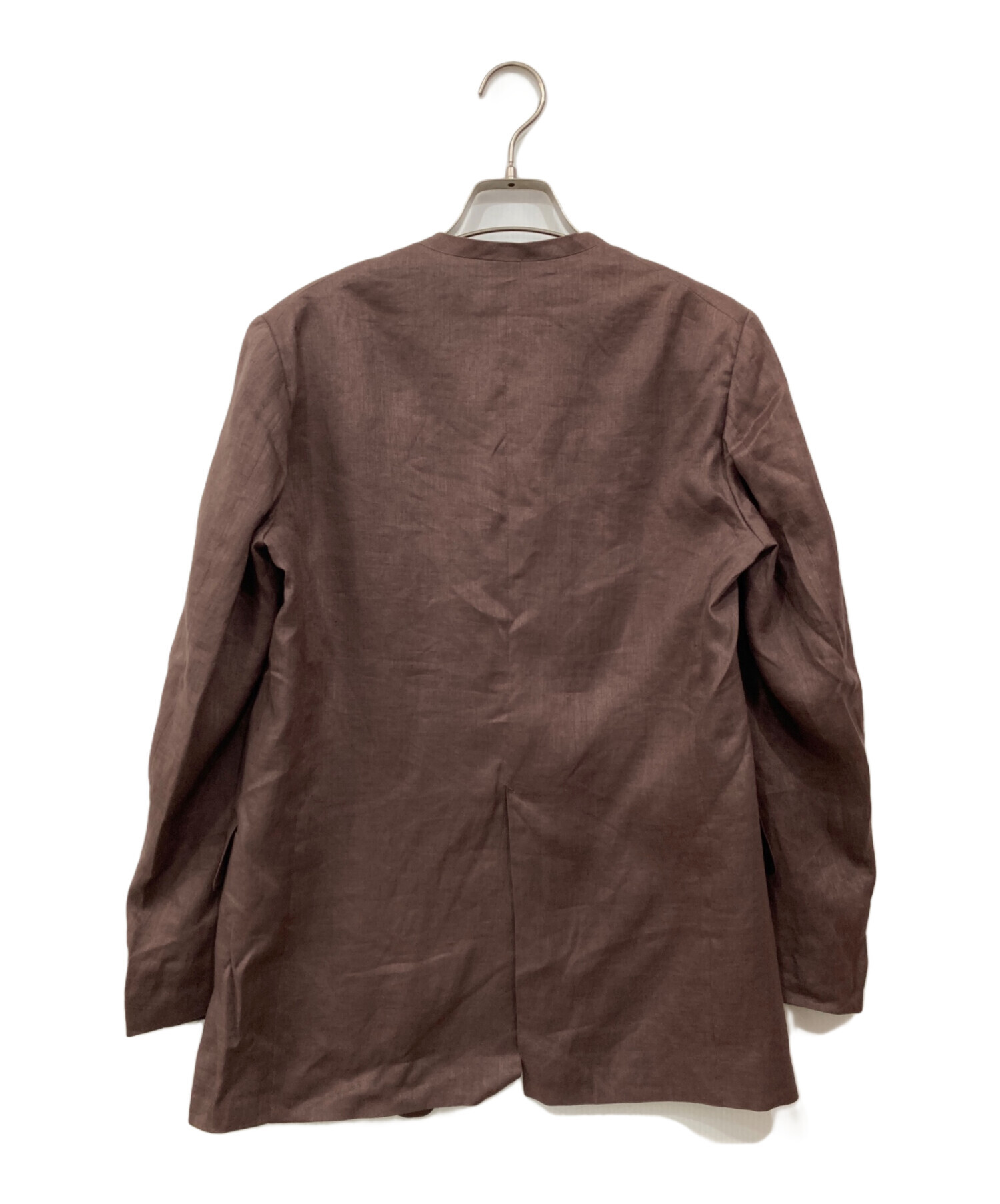 中古・古着通販】BRILL (ブリル) リネンノーカラージャケット ブラウン