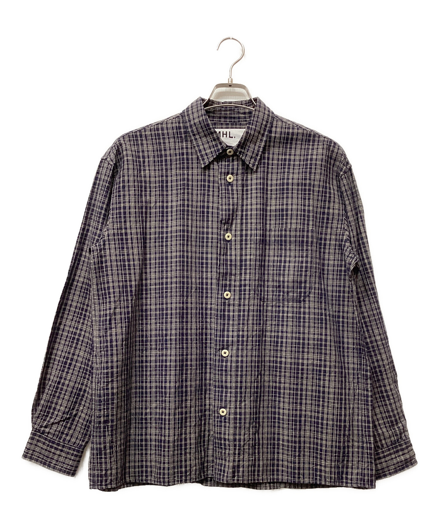 MHL. エムエイチエル ブラウス M 紺 【古着】【中古】【送料無料】 中古・古着通販】MHL (エムエイチエル) ORGANIC COTTON SHIRTING 半袖