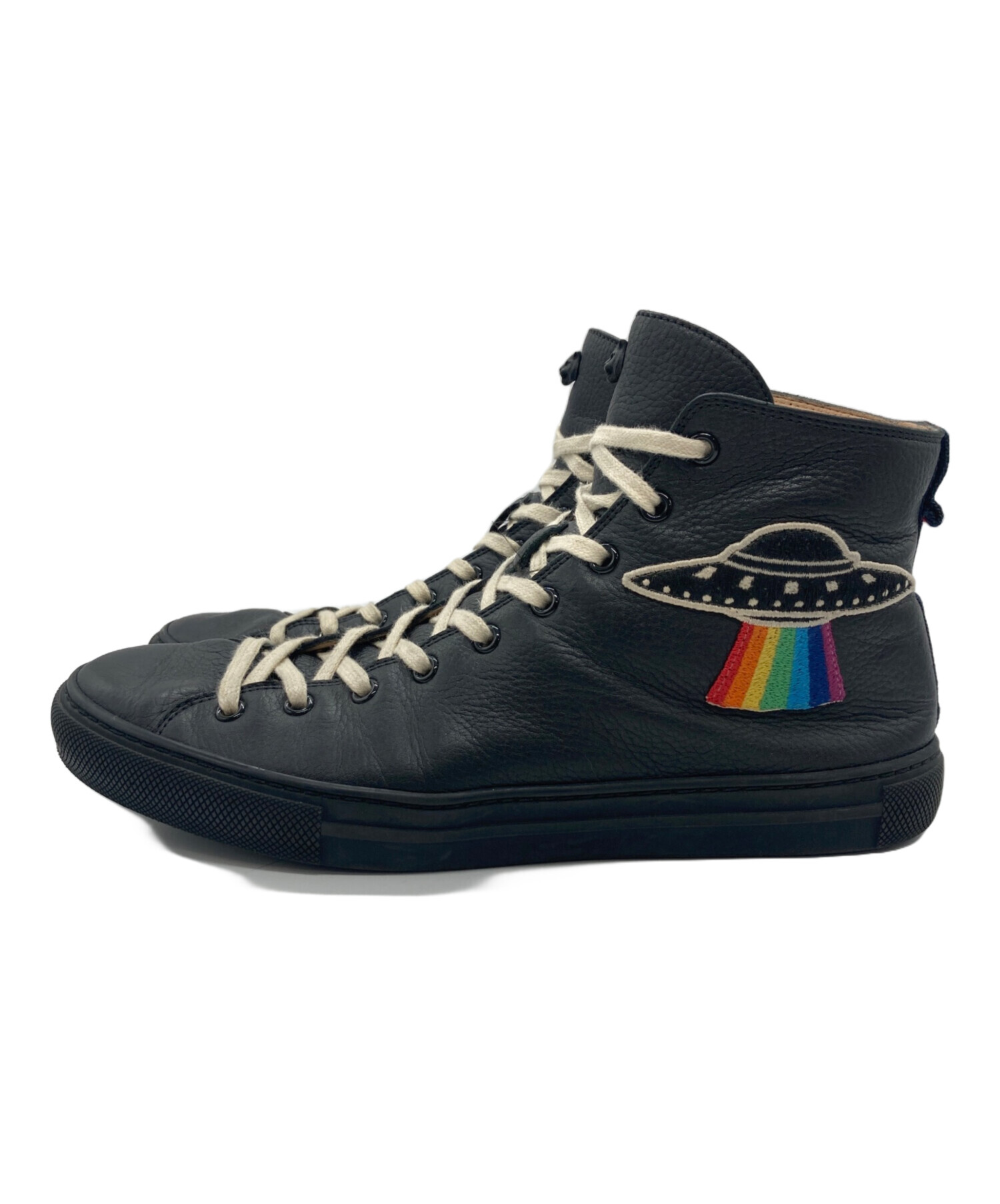 中古・古着通販】GUCCI (グッチ) レザーハイカットスニーカー ブラック 