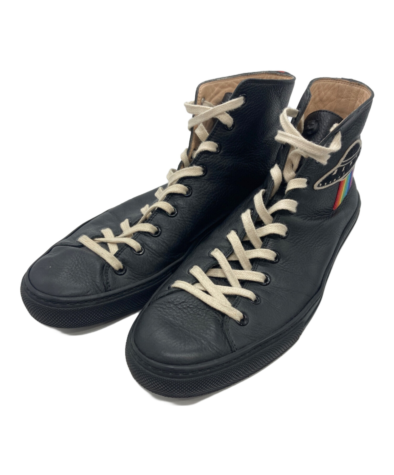 中古・古着通販】GUCCI (グッチ) レザーハイカットスニーカー ブラック 