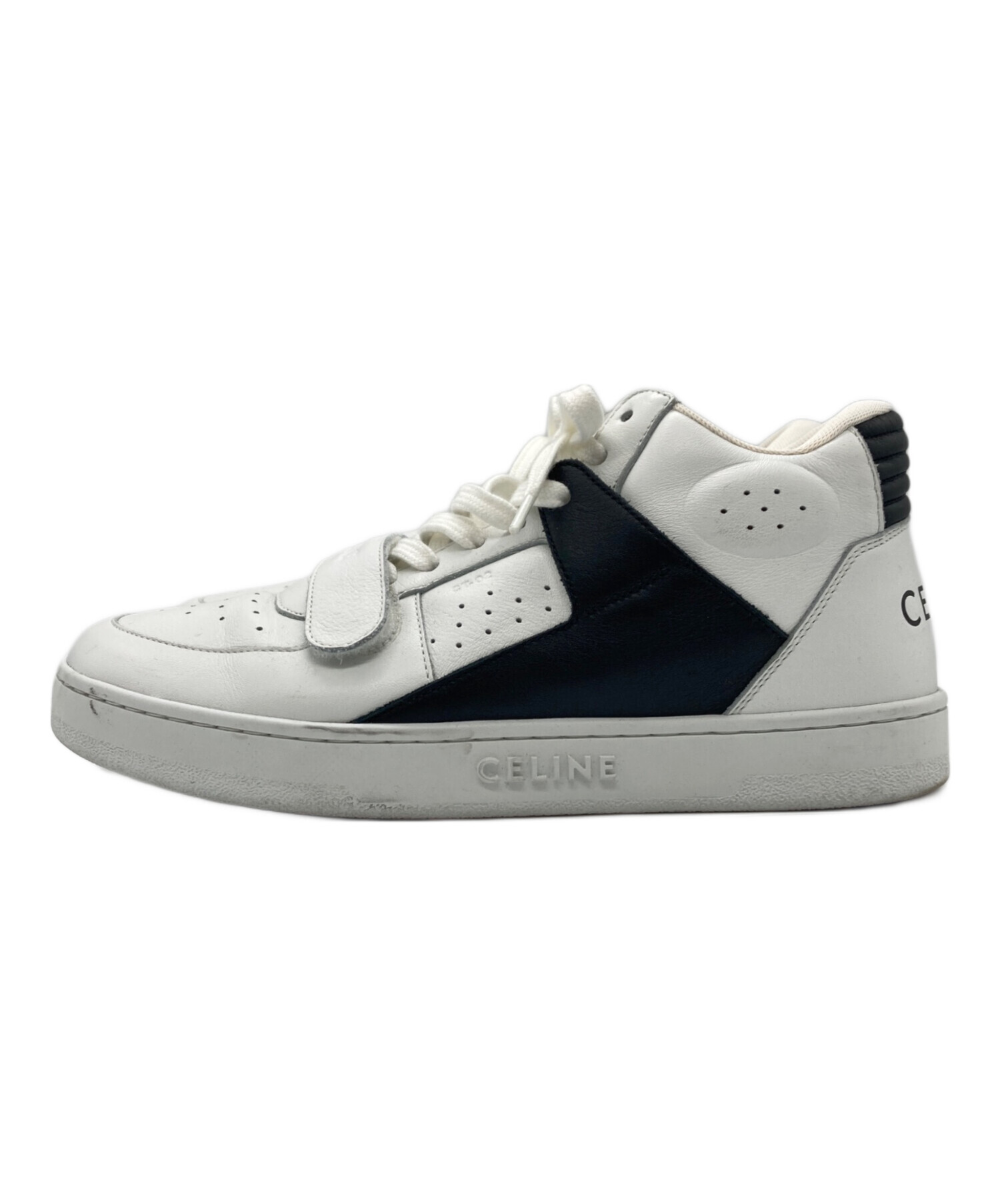 CELINE セリーヌ ロゴ ホワイト ハイカットスニーカー ベルクロストラップ 中古・古着通販】CELINE (セリーヌ) ベルクロストラップ ミッド